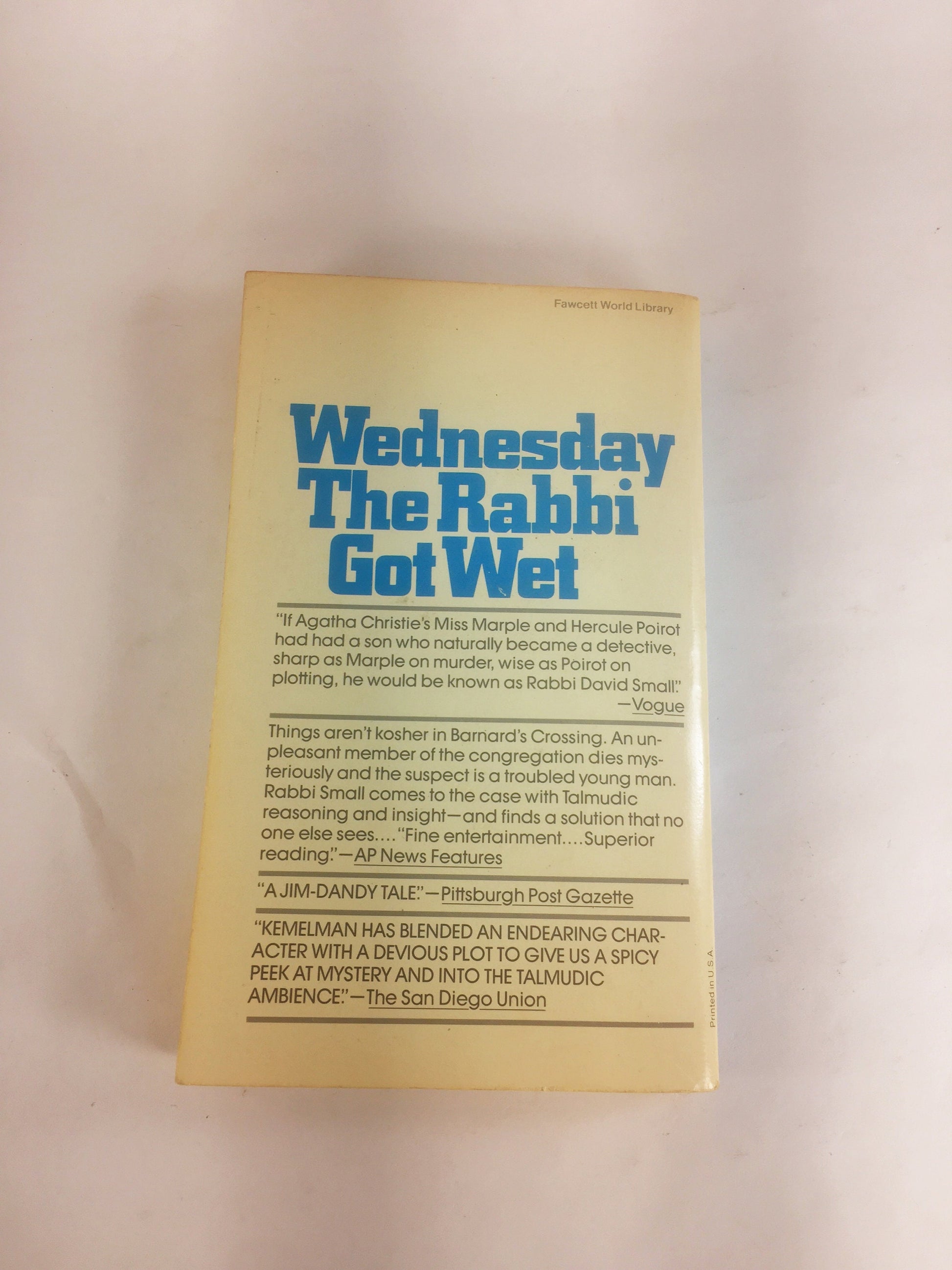 Wednesday the Rabbi Got Wet by Harry Kemelman Vintage paperback Rabbi Small Mystery book circa 1976. Lively dialogue, dry wit