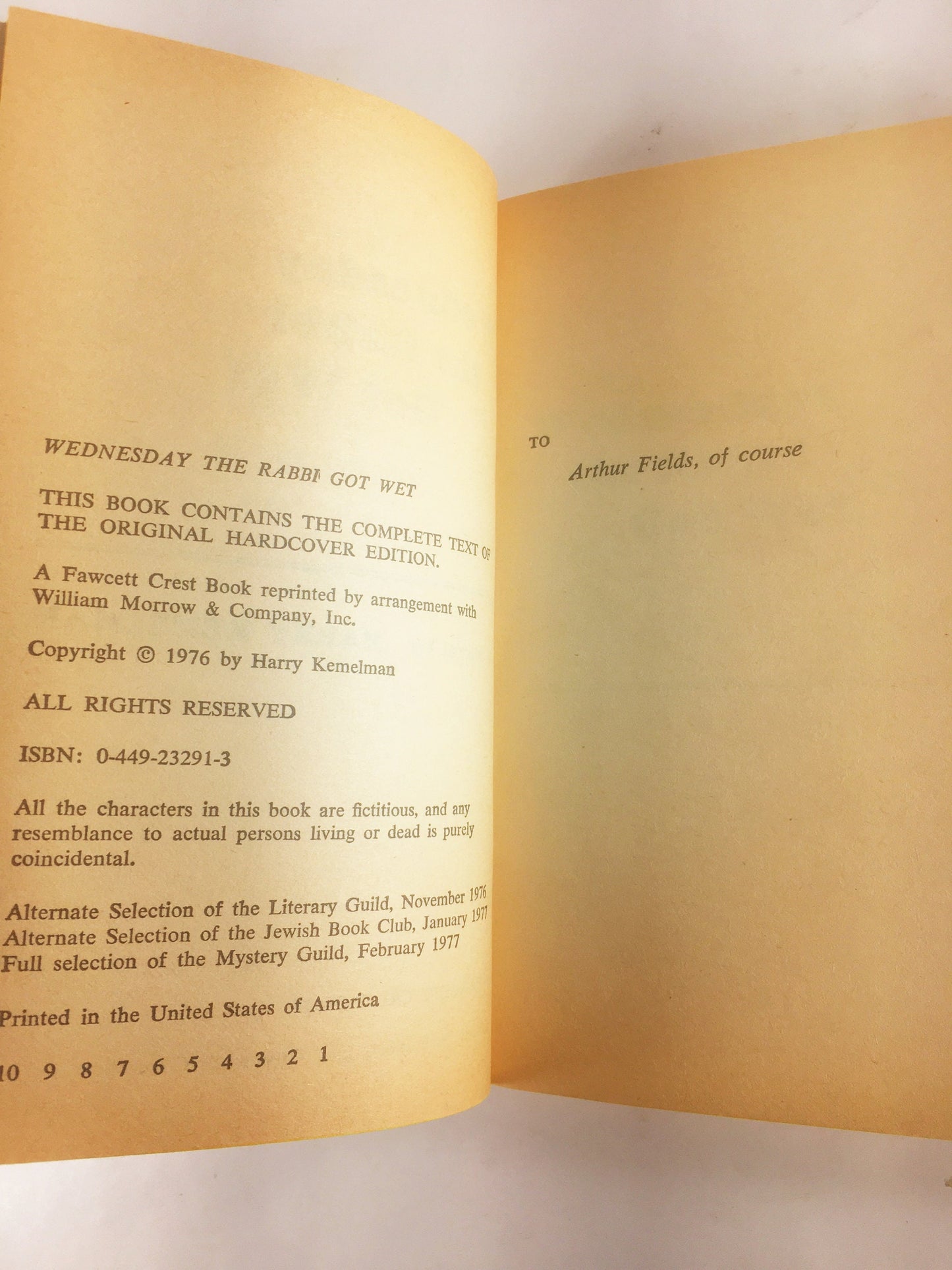 Wednesday the Rabbi Got Wet by Harry Kemelman Vintage paperback Rabbi Small Mystery book circa 1976. Lively dialogue, dry wit