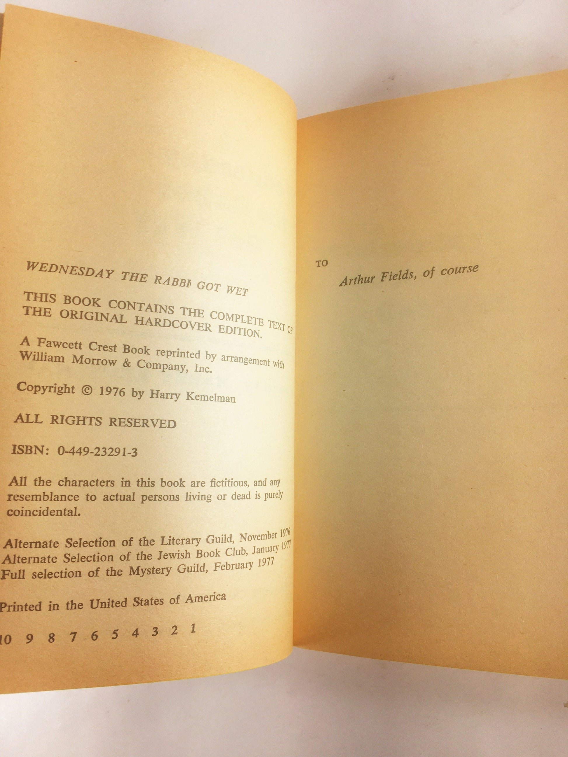 Wednesday the Rabbi Got Wet by Harry Kemelman Vintage paperback Rabbi Small Mystery book circa 1976. Lively dialogue, dry wit