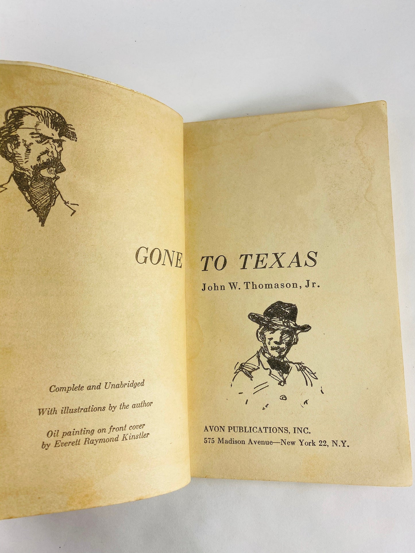 1953 Gone to Texas by John W Thomason. Vintage Avon Western paperback fictional book about the aftermath of the Civil War. American history