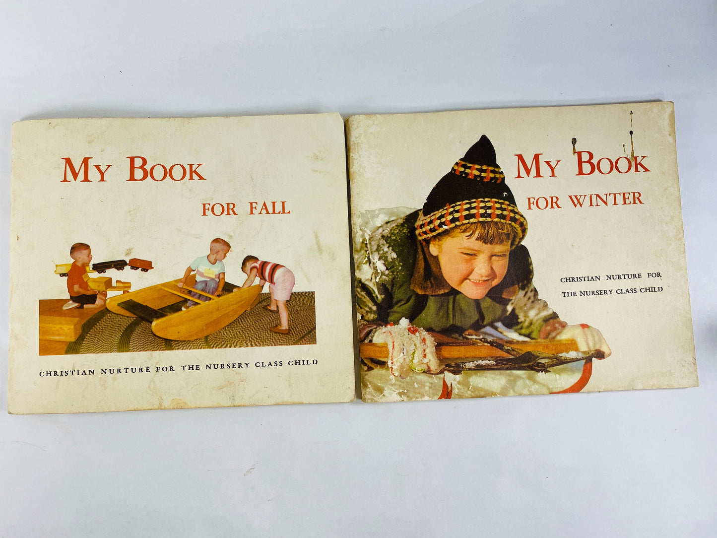 1959 Sunday School book lot My Book for Fall & Winter by Maggie May Burrrow and Mary Edna Lloyd. Vintage book decor. For ages 3 and up.