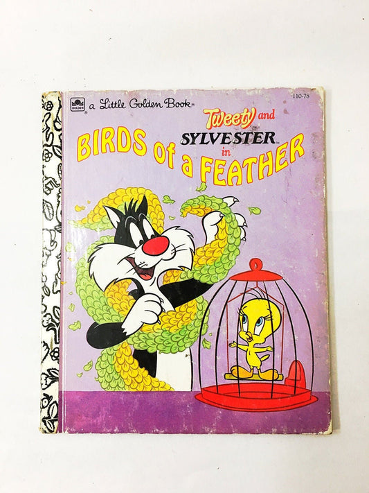 Tweety and Sylvester book Birds of a Feather Little Golden Book FIRST EDITION Children's at home reading Purple vintage Nursery Decor 1992