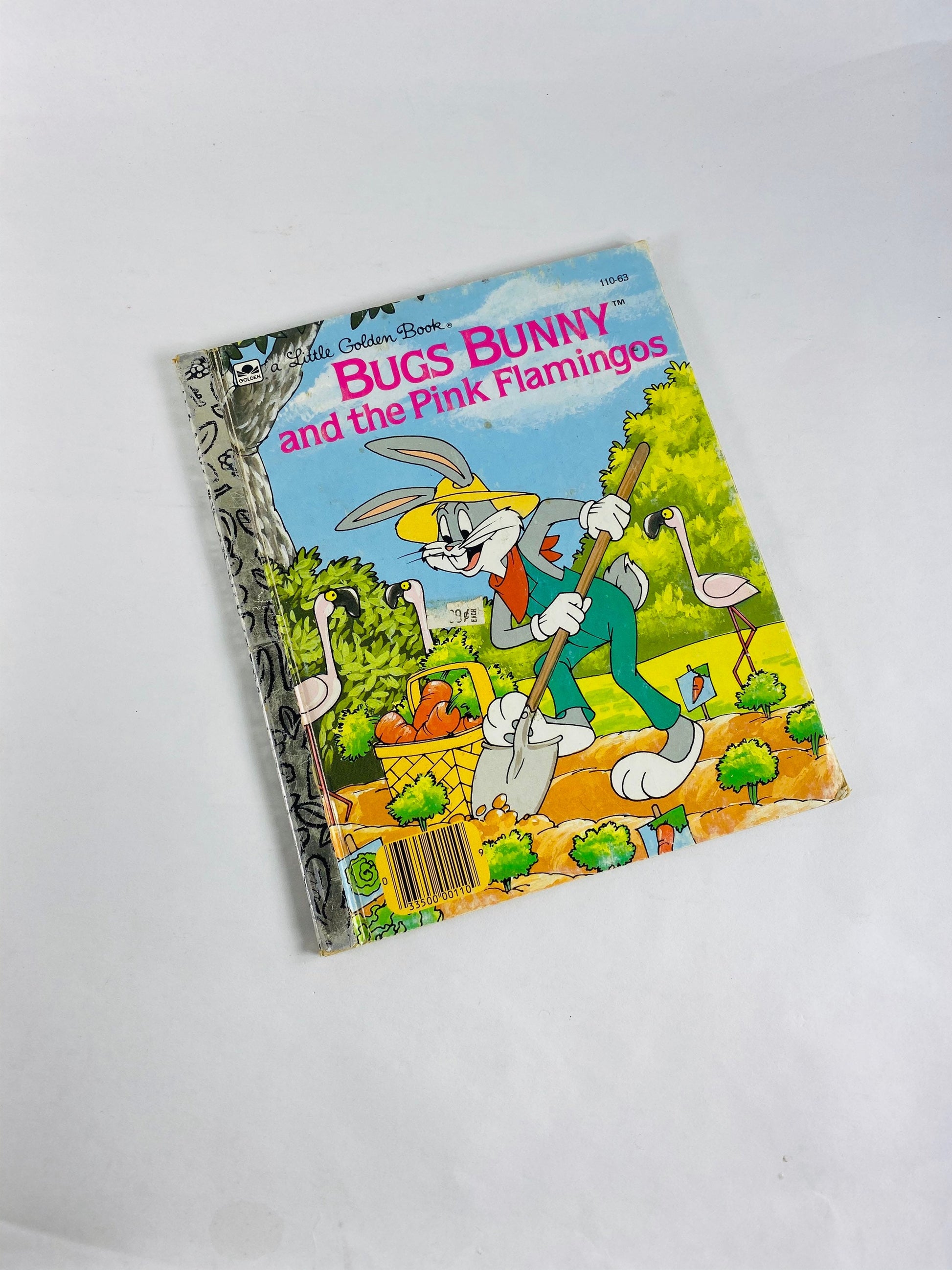 1987 Bugs Bunny Pink Flamingos Vintage Little Golden Book with Elmer Fudd, Porky Pig, Daffy Duck, Petunia Pig. Looney Tunes