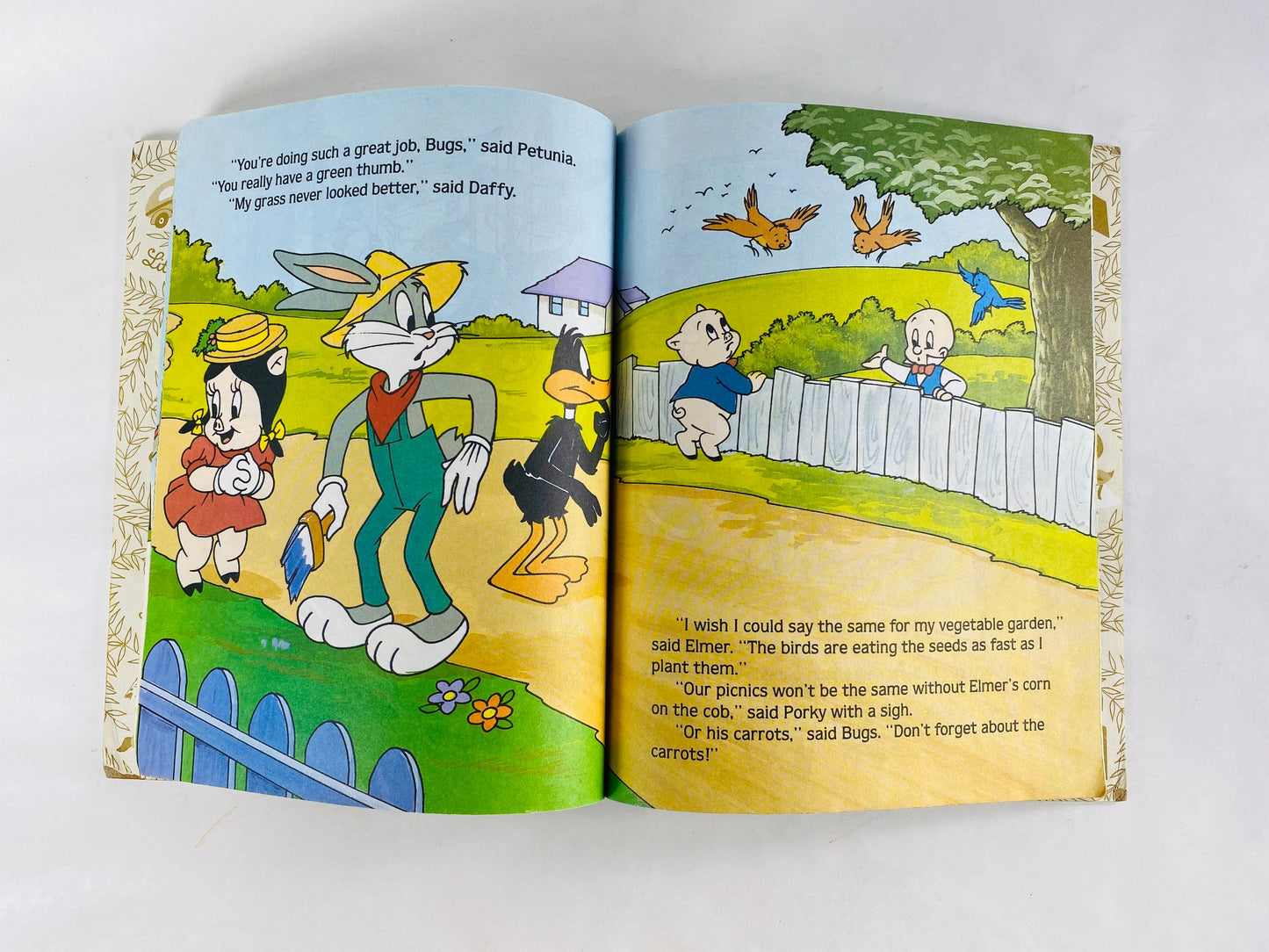 1987 Bugs Bunny Pink Flamingos Vintage Little Golden Book with Elmer Fudd, Porky Pig, Daffy Duck, Petunia Pig. Looney Tunes