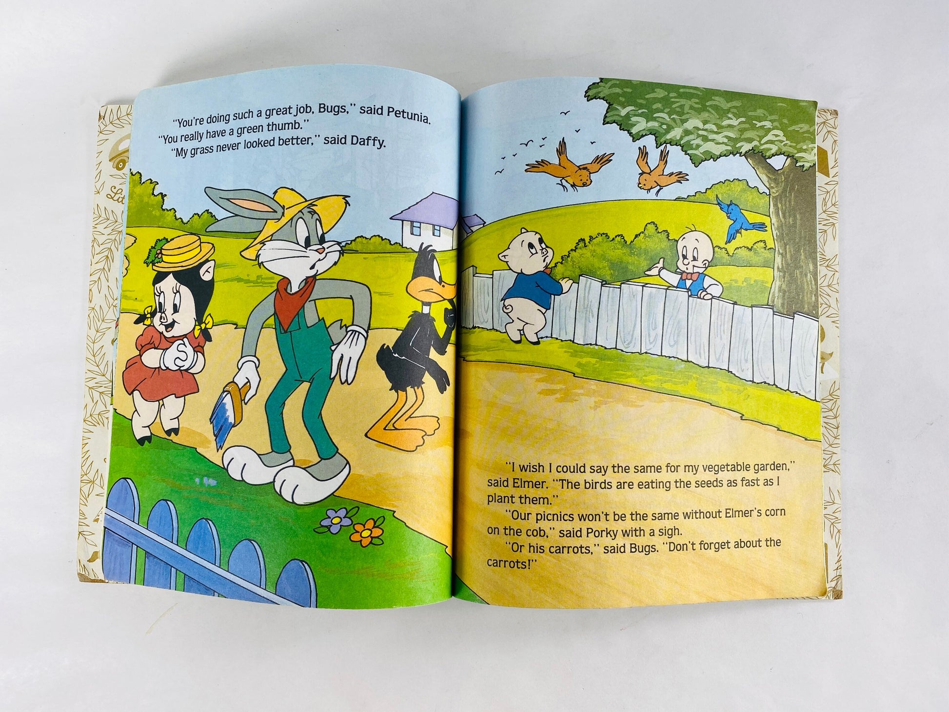 1987 Bugs Bunny Pink Flamingos Vintage Little Golden Book with Elmer Fudd, Porky Pig, Daffy Duck, Petunia Pig. Looney Tunes