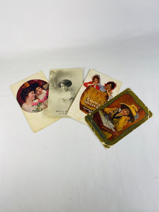 1908 vintage glamour women postcard color and B&W litho RPPC, stamped. BEAUTIFUL home office decor for framing. Country Lasses, telephone