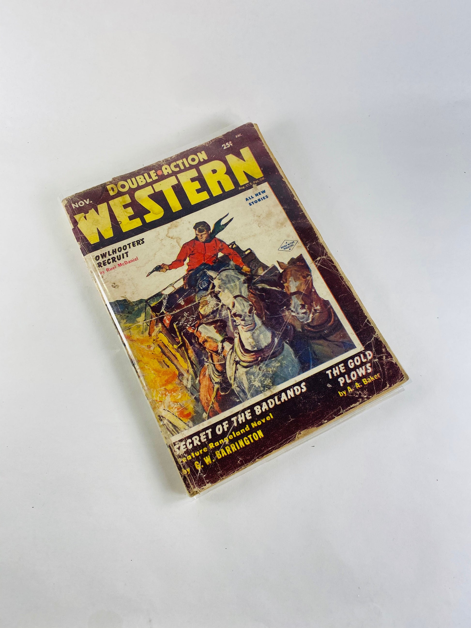 Double-Action Western Number 2, November 1954, volume 22 pulp magazine. Secret of the Badlands, Trading Post. Robert Lowndes, GW Barrington