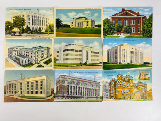 Texas 1950s Vintage linen postcards Houston, Beaumont, Port Arthur, Midland, Dallas, El Paso, Spring, Monahans Odessa Post Office Courthouse