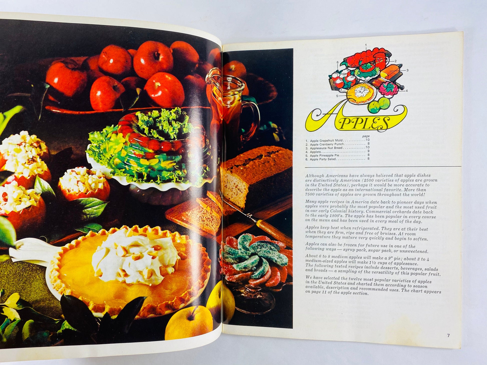 1971 Vintage Festive Foods recipe booklet Washington Gas Company. Illustrated cover of kitchen tools & utensils. Retro cooking decor