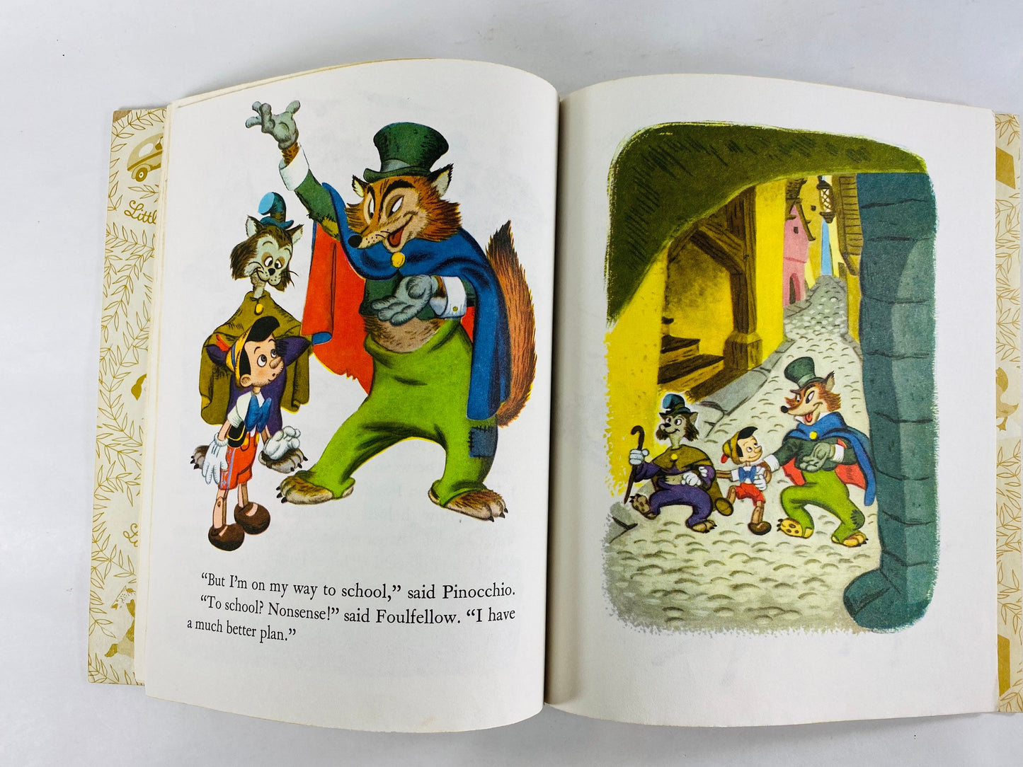 1980 Pinocchio Little Golden Book Walt Disney illustrations children’s stocking stuffer at home reading. Bedtime stories