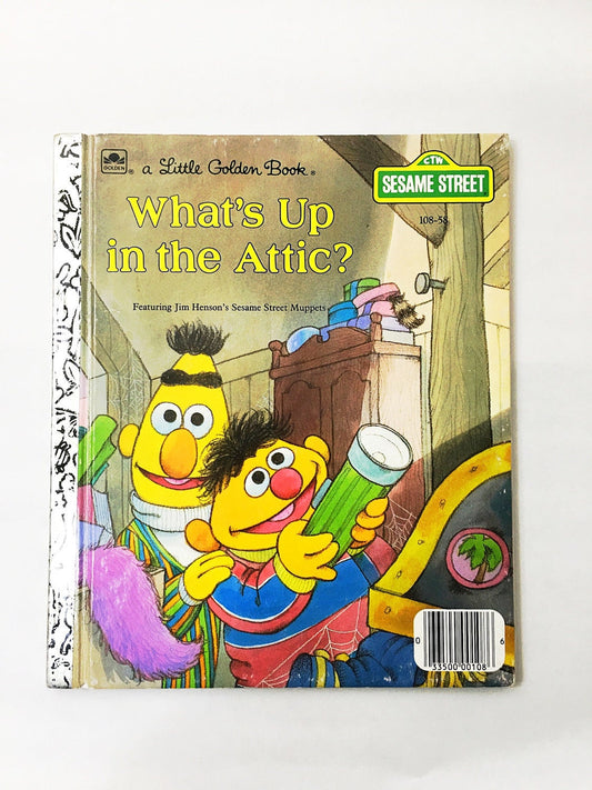 What's Up in the Attic Vintage Sesame Street Little Golden Book circa 1987 with illustrations featuring Bert and Ernie created by Jim Henson