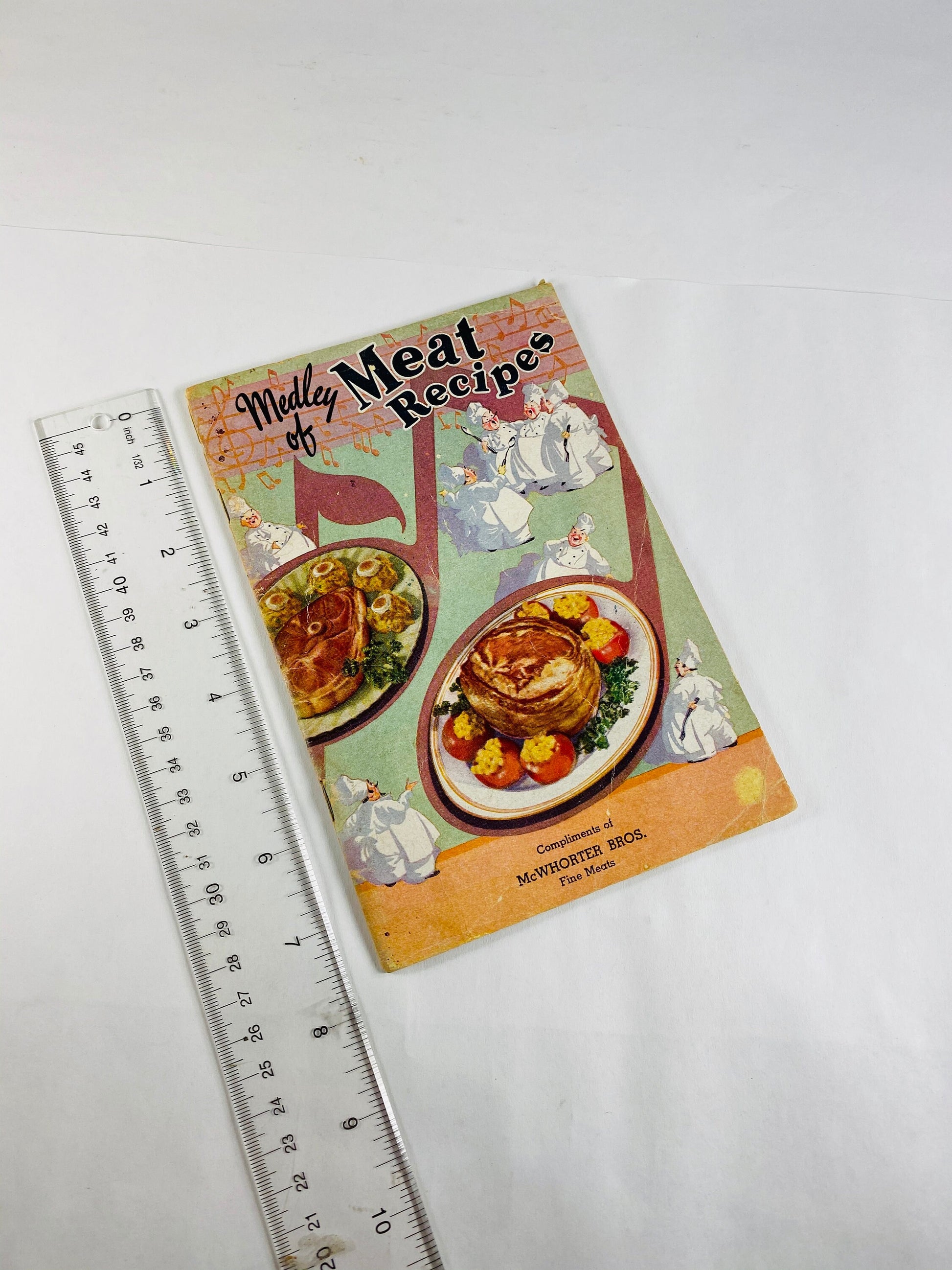 Medley of Meat Recipes WWII era vintage cookbook pamphlet printed by McWhorter Fine Meats. Guy Gift Bachelor.