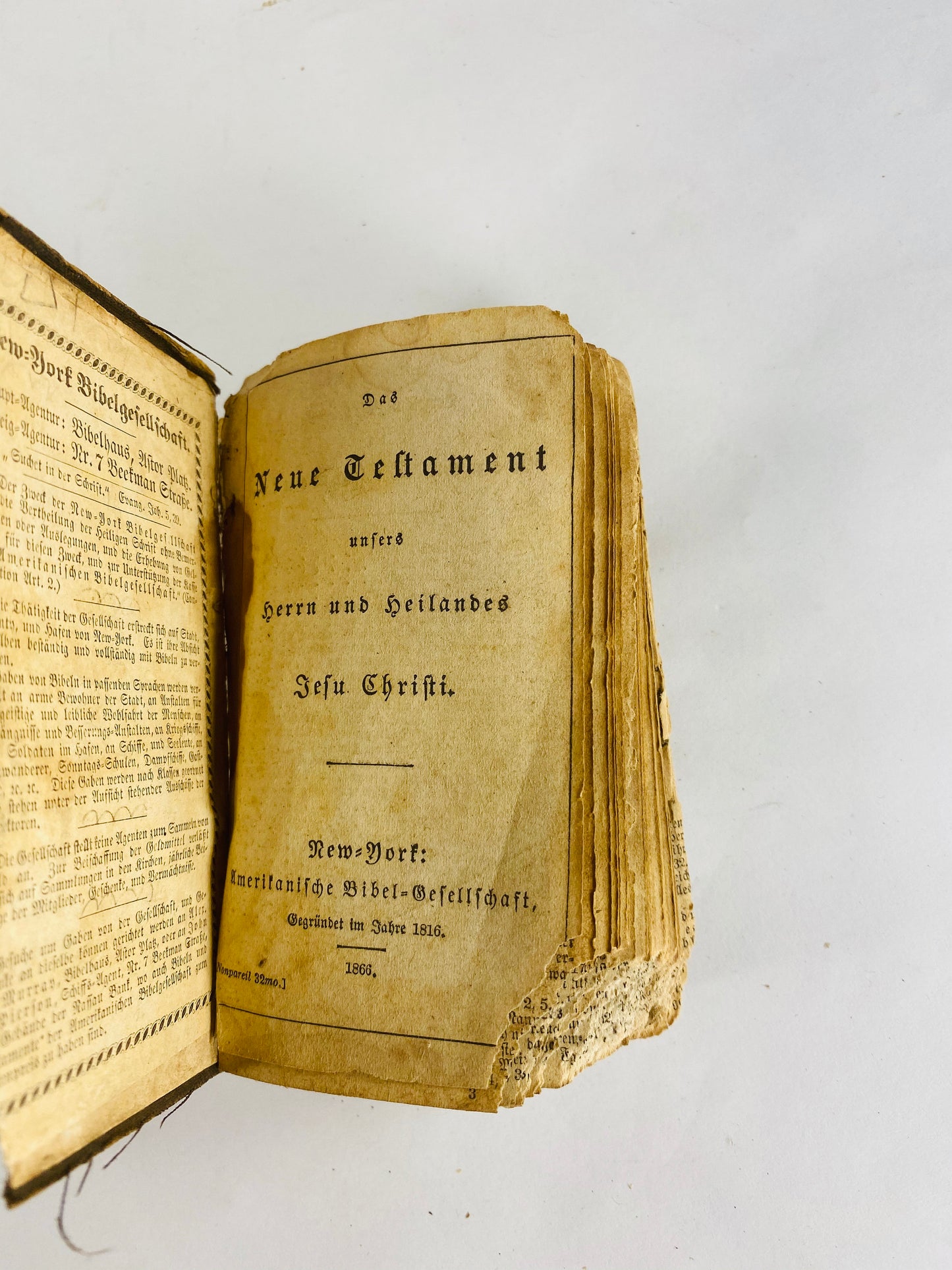 1866 American German New Testament antique leather pocket bible 19th Century Christian Small Religious Book post Civil War