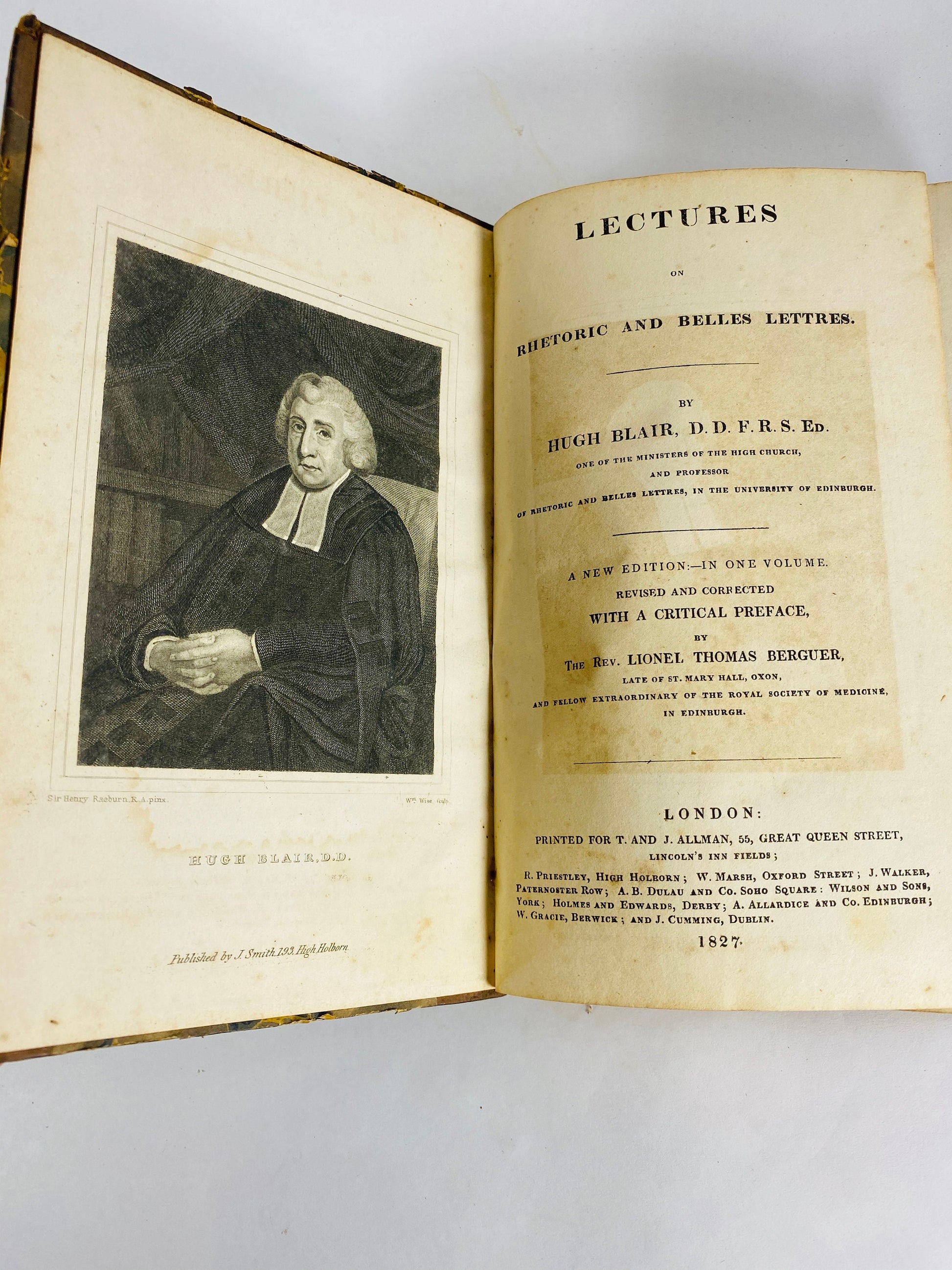 1827 Hugh Blair antique book of Sermons, Lectures & Rhetoric in one volume. Minister of the Church of Scotland, Edinburgh professor