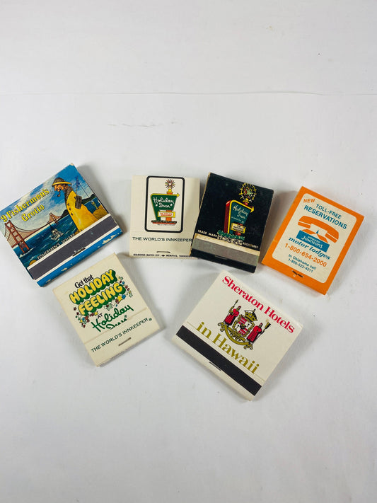 1960 Vintage UNUSED matches lot Howard Johnson, Holiday Inn, Sheraton Hawaii Petite cardboard home office decor made in the US set