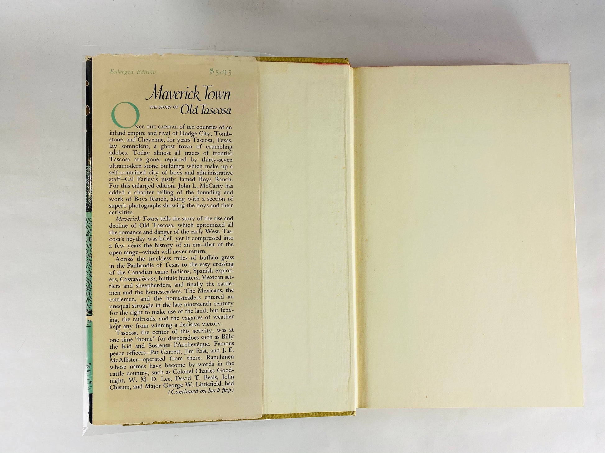 Maverick Town Story of Old Tascosa Book by John Lawton McCarty. Vintage book circa 1968 about Tascosa Texas, a ghost town of crumbling adobe