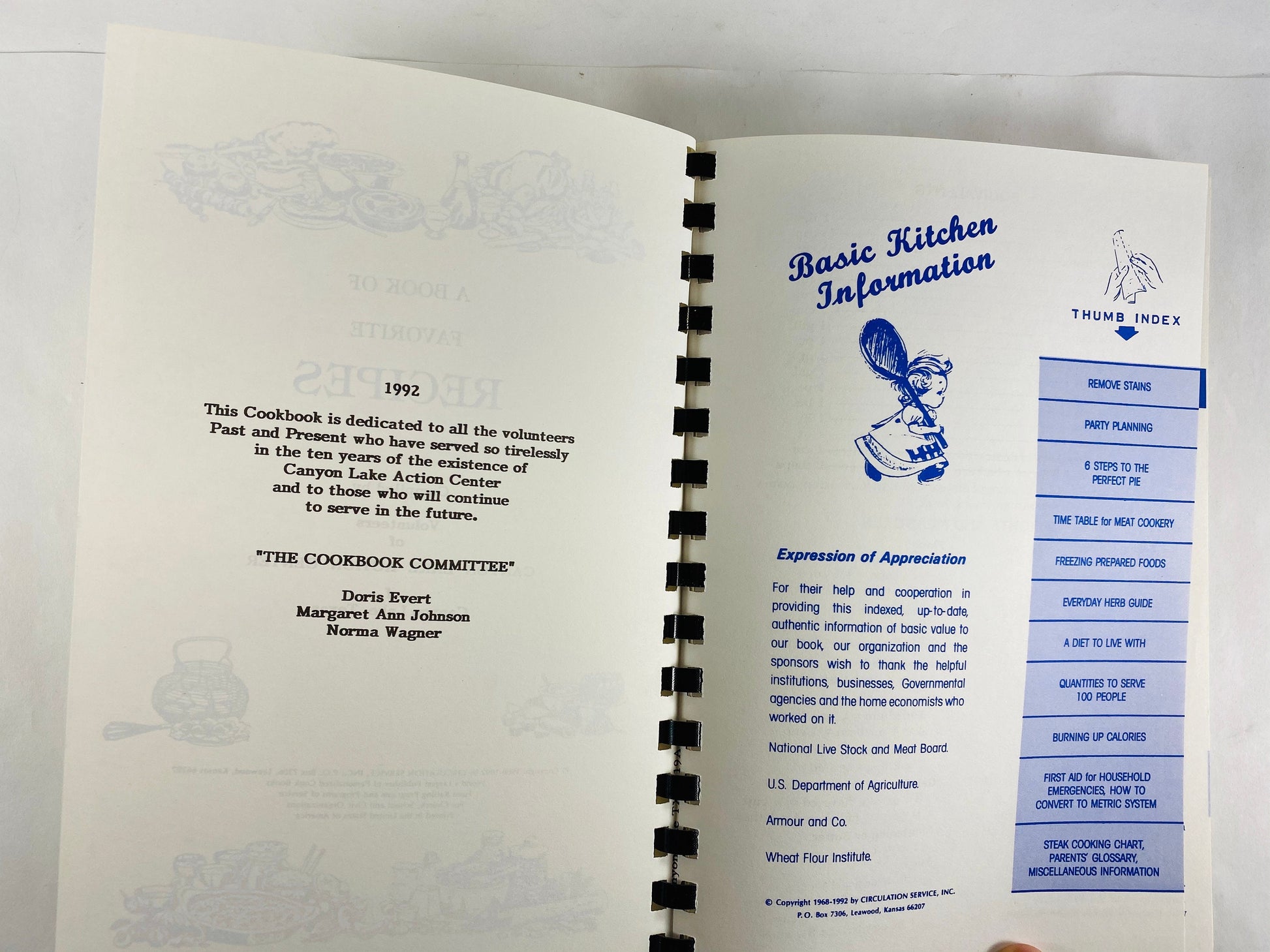Canyon Lake Action Center Texas Book of Favorite Recipes. Appetizers, Lemon MEringue Pie, Potato Pancakes, Banana Split Cake, Brownie Bait