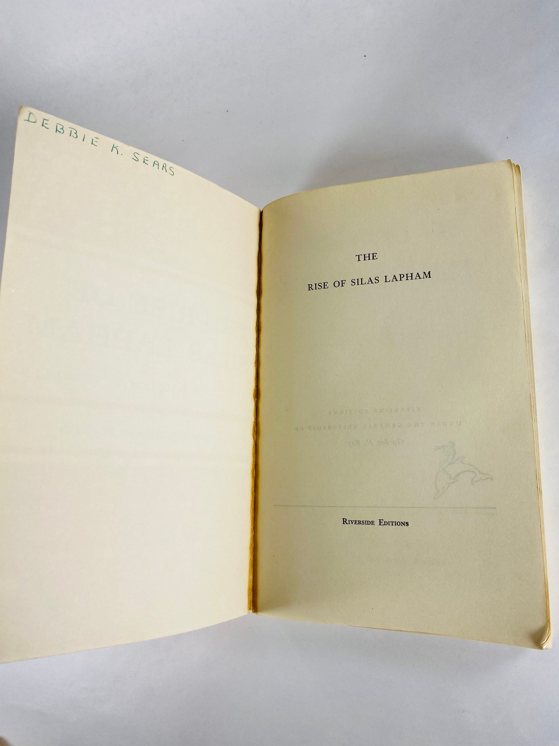 1957 Rise of Silas Lapham by William Howells Vintage Riverside paperback book about a self-made millionaire in Boston during the Gilded Age