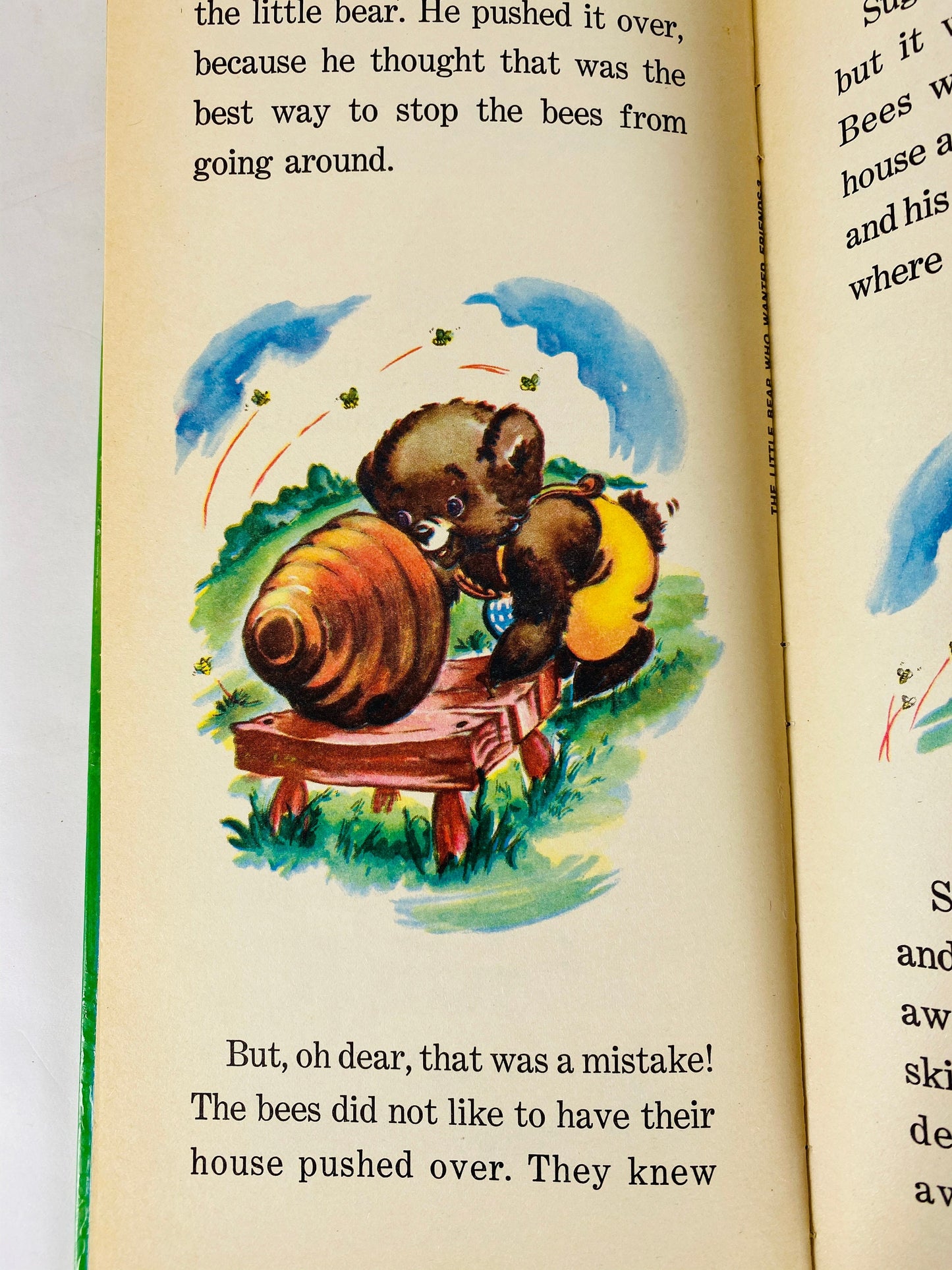 1962 Little Bear Who Wanted Friends vintage Read Aloud book by Edith Lowe illustrated by Frances Eckart. Green children's reading