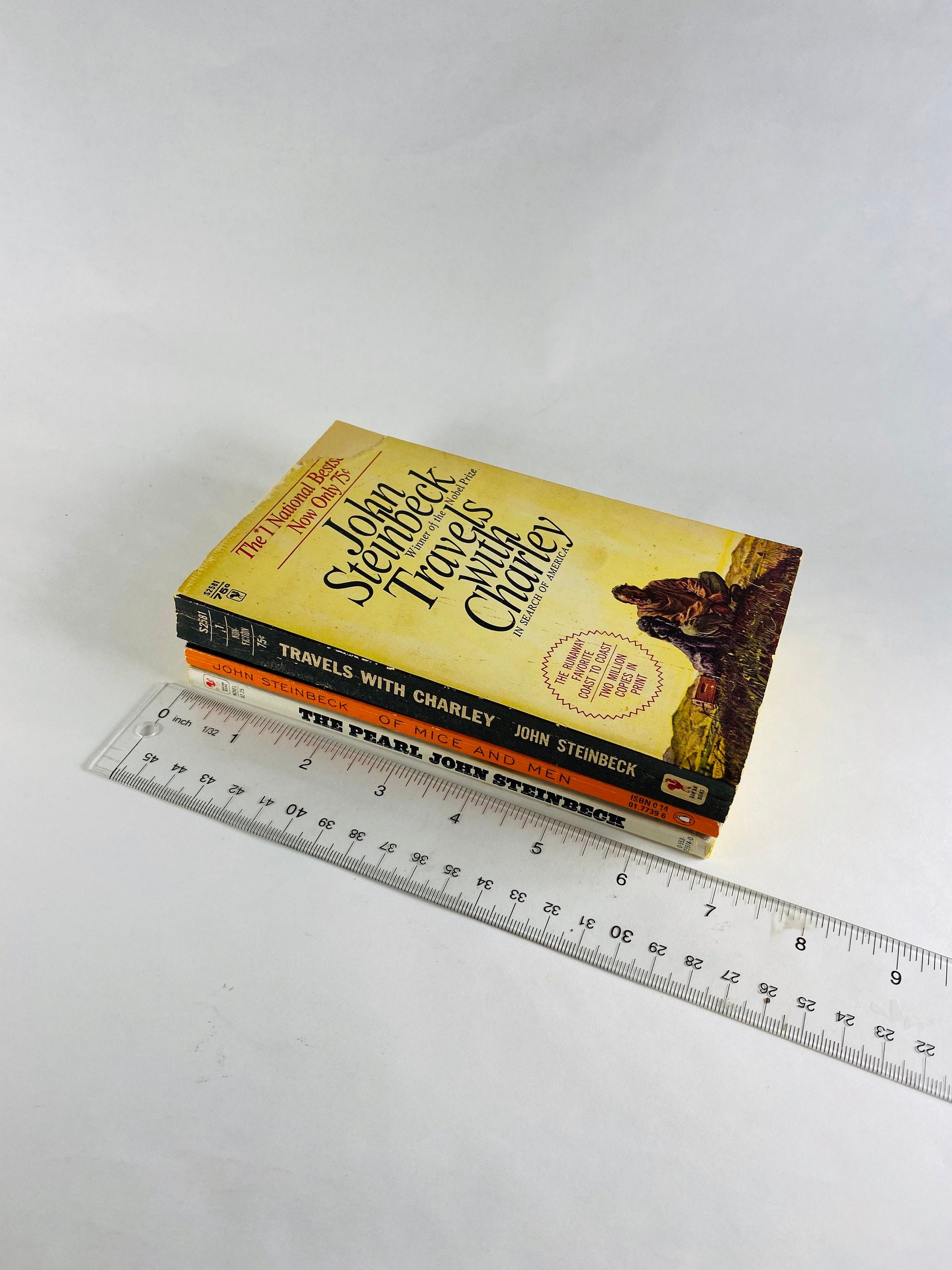 John Steinbeck Travels with Charley, The Pearl, Of Mice & Men, Wayard Bus. Vintage paperback book Penguin Bantam