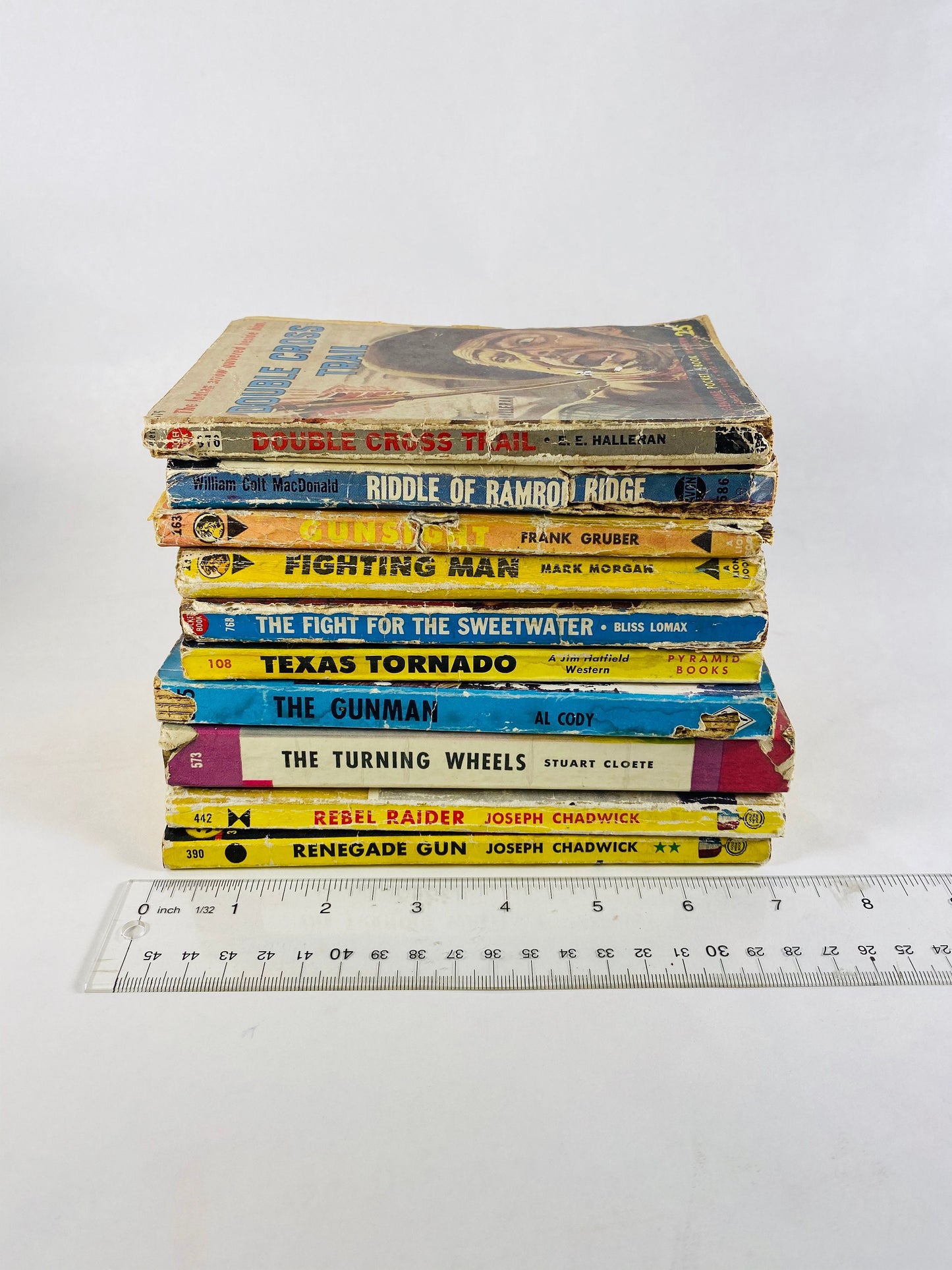 1950s Vintage Western paperback books cowboy stories Chadwick Rebel Raider Renegade Texas Tornado Fighting Man Sweetwater Sunsight