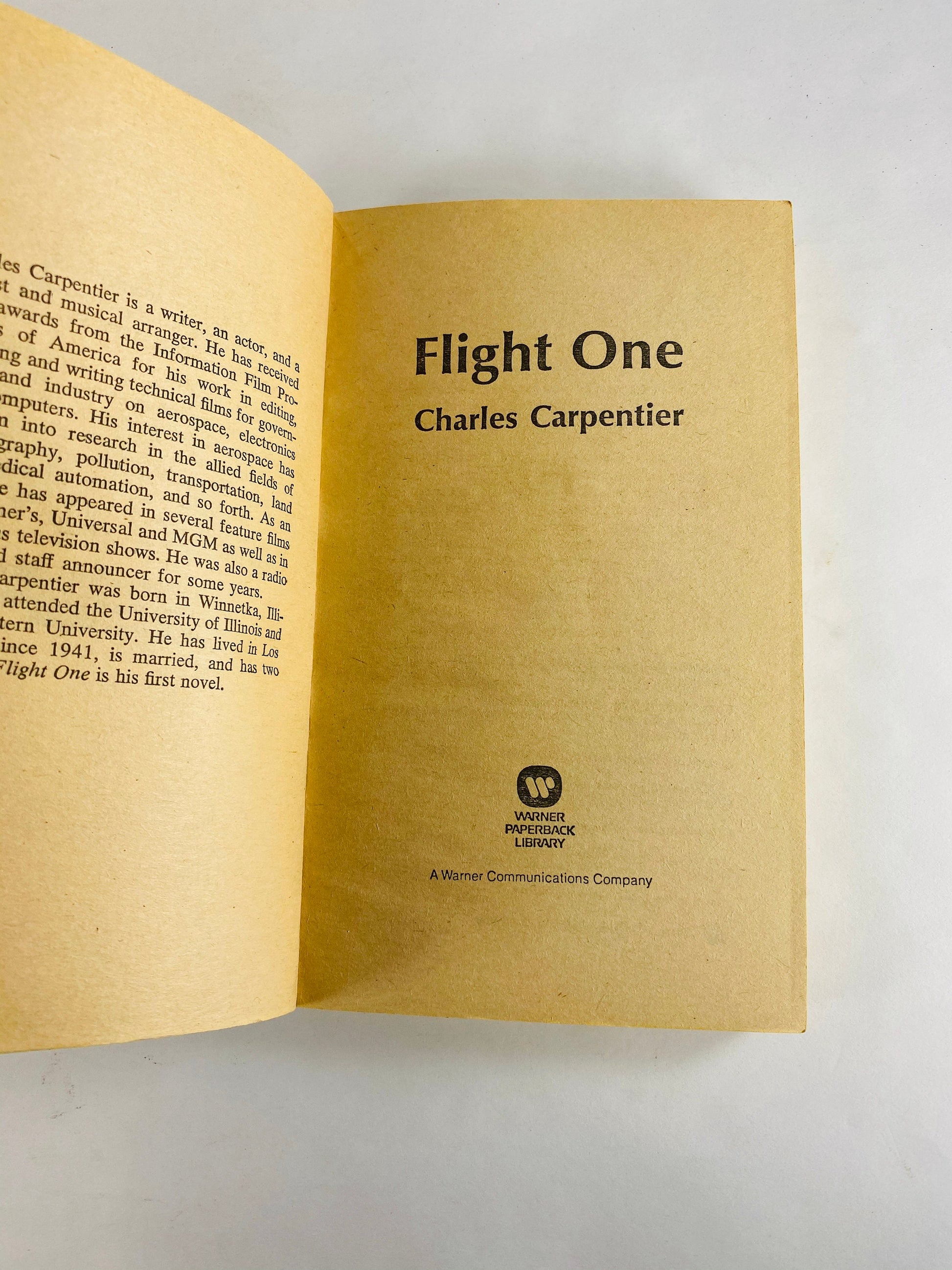 1974 Flight One by Charles Carpentier chilling vintage paperback book of a supersonic flight threatened with a terrorist plot.