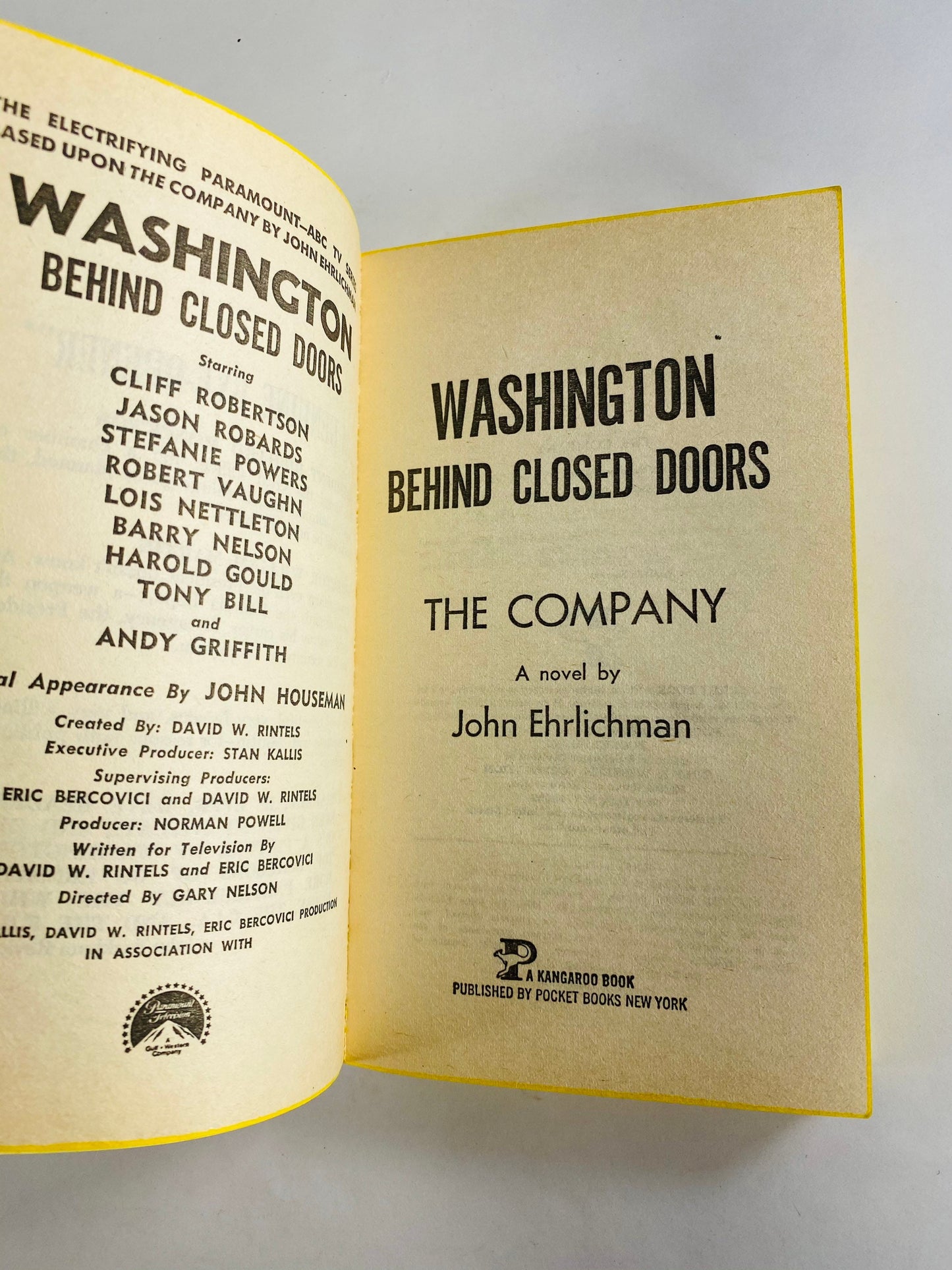 Washington Behind Closed Doors vintage paperback book by John Ehrlichman circa 1977 about DC behind the scenes. Loosely based on Watergate