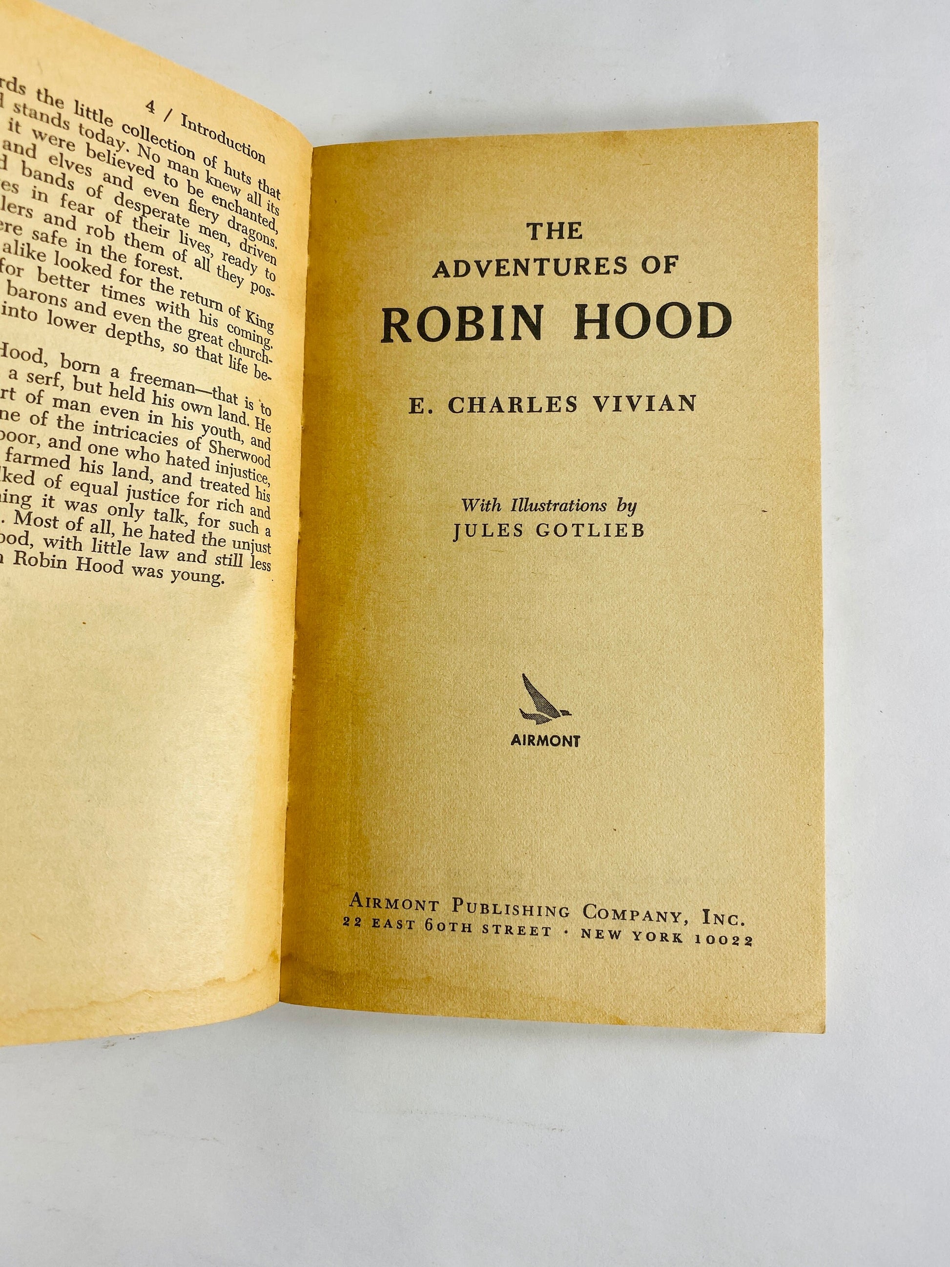 Adventures of Robin Hood vintage Illustrated paperback book circa 1965 E Charles Vivian Jules Gottlieb Children's book decor