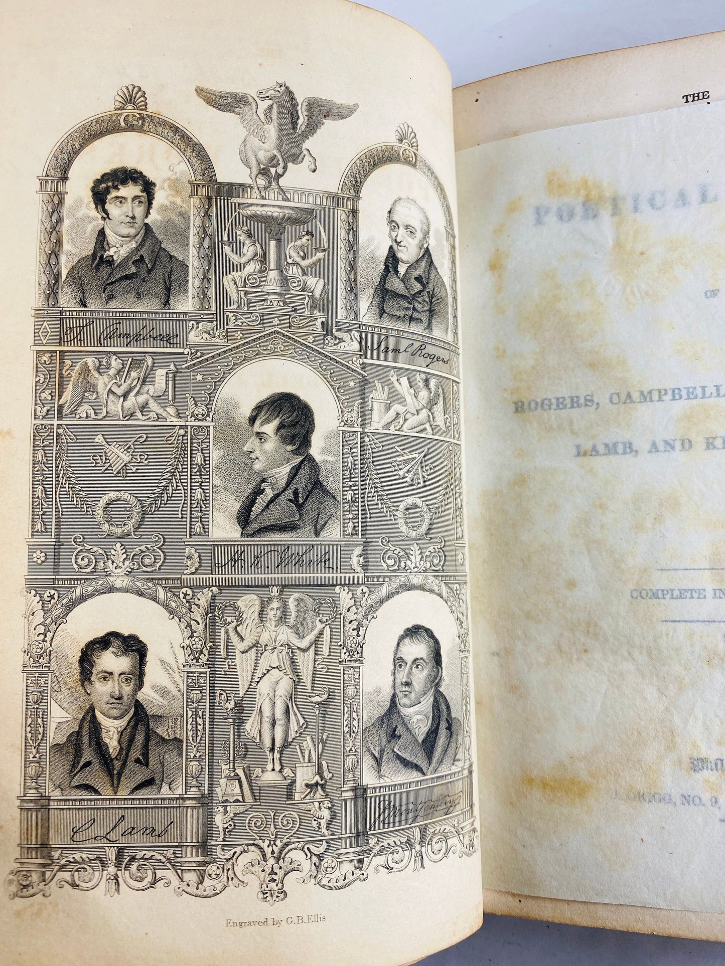 1832 Vintage brown leather poetry book of Samuel Rogers, Thomas Campbell, James Montgomery, Charles Lamb, Henry Kirke-White. Scotland