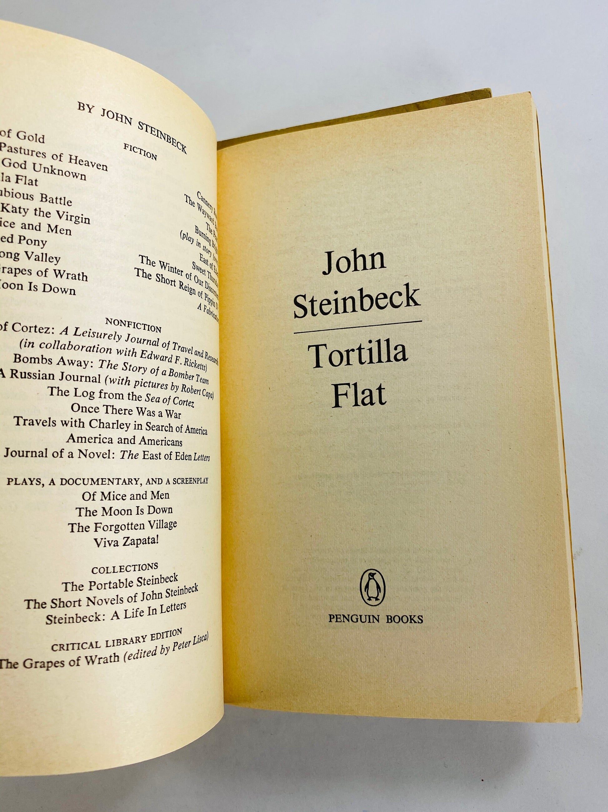 John Steinbeck Of Mice & Men, Cannery Row, Tortilla Flat Vintage paperback book Penguin Bantam. At home reading. Christmas stocking stuffer