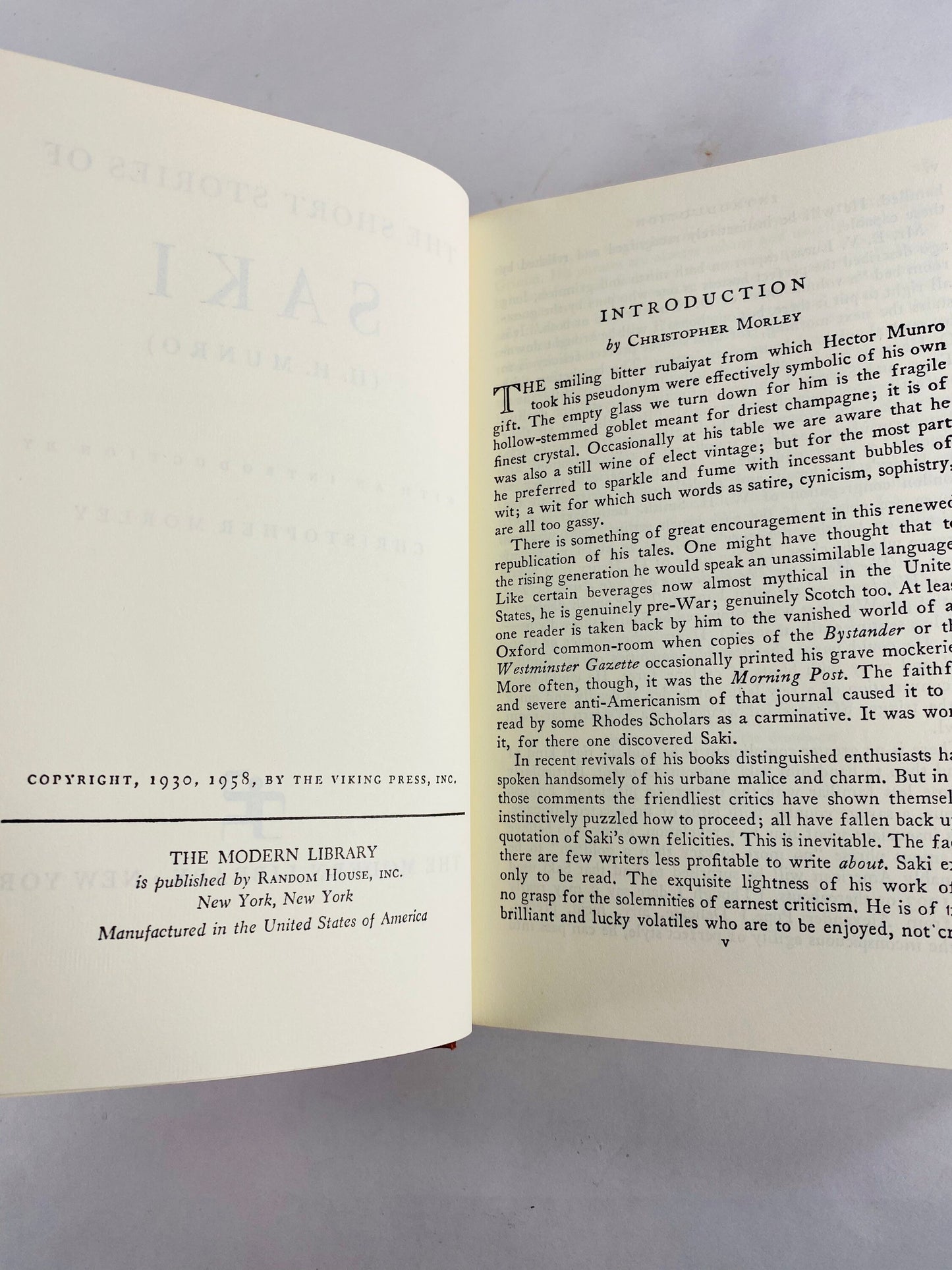 Short Stories of Saki Modern Library book circa 1958 HM Munro. Viking Press. Master of the short story. Parody. Red bookshelf decor