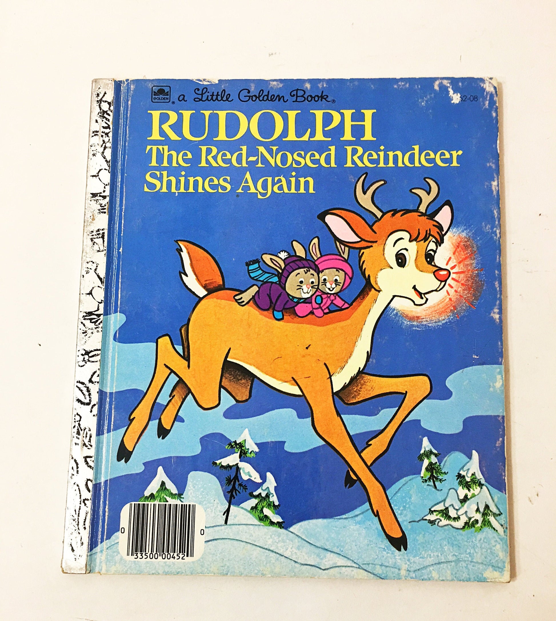 Rudolph the Red-Nosed Reindeer Shines Again vintage Little Golden Book circa 1982. Children's stocking stuffer Santa Frosty. Darrell Baker