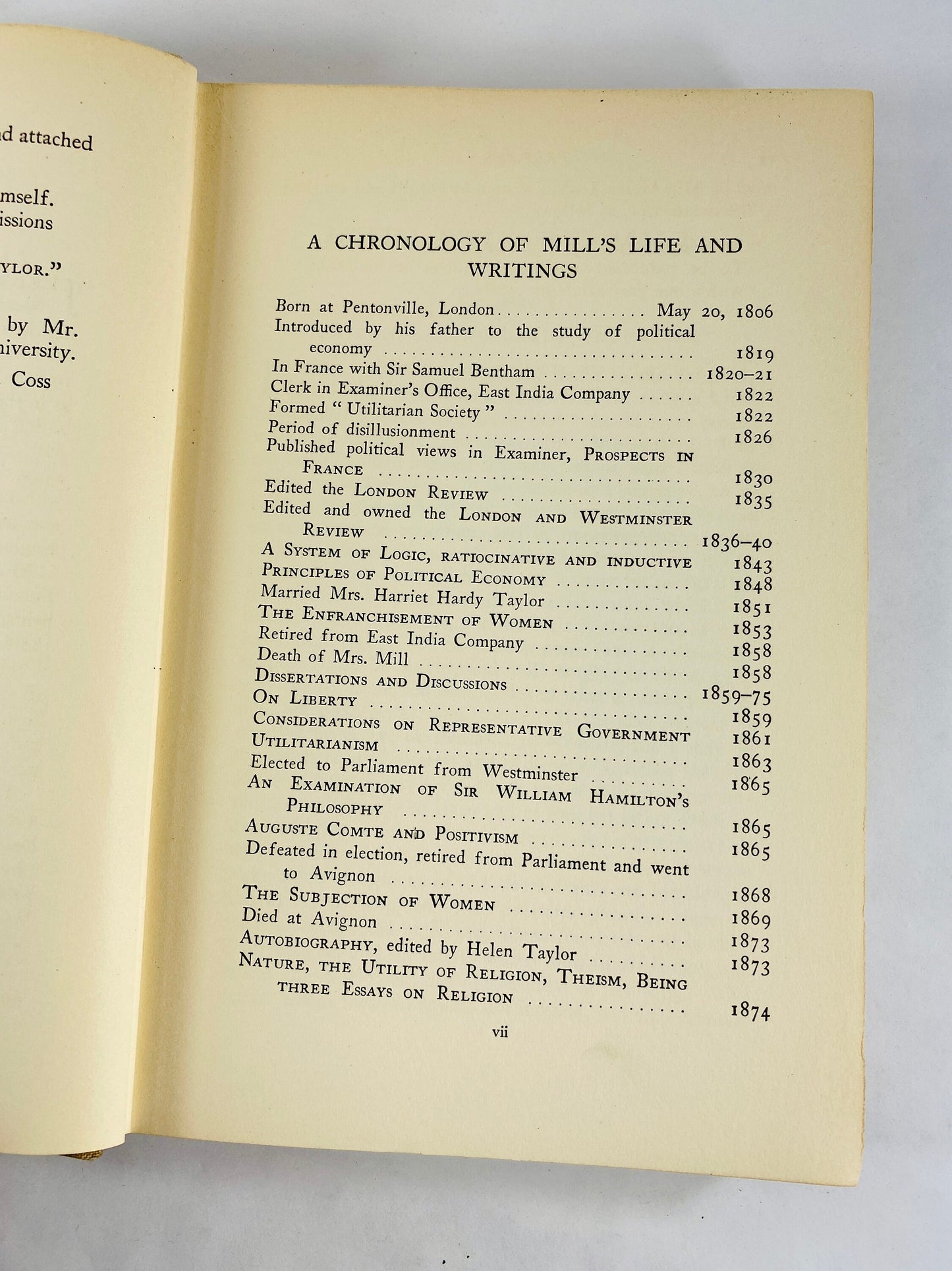 John Stuart Mill Autobiography vintage book circa 1924 Oxford Press Utilitarianism society and government philosophy.