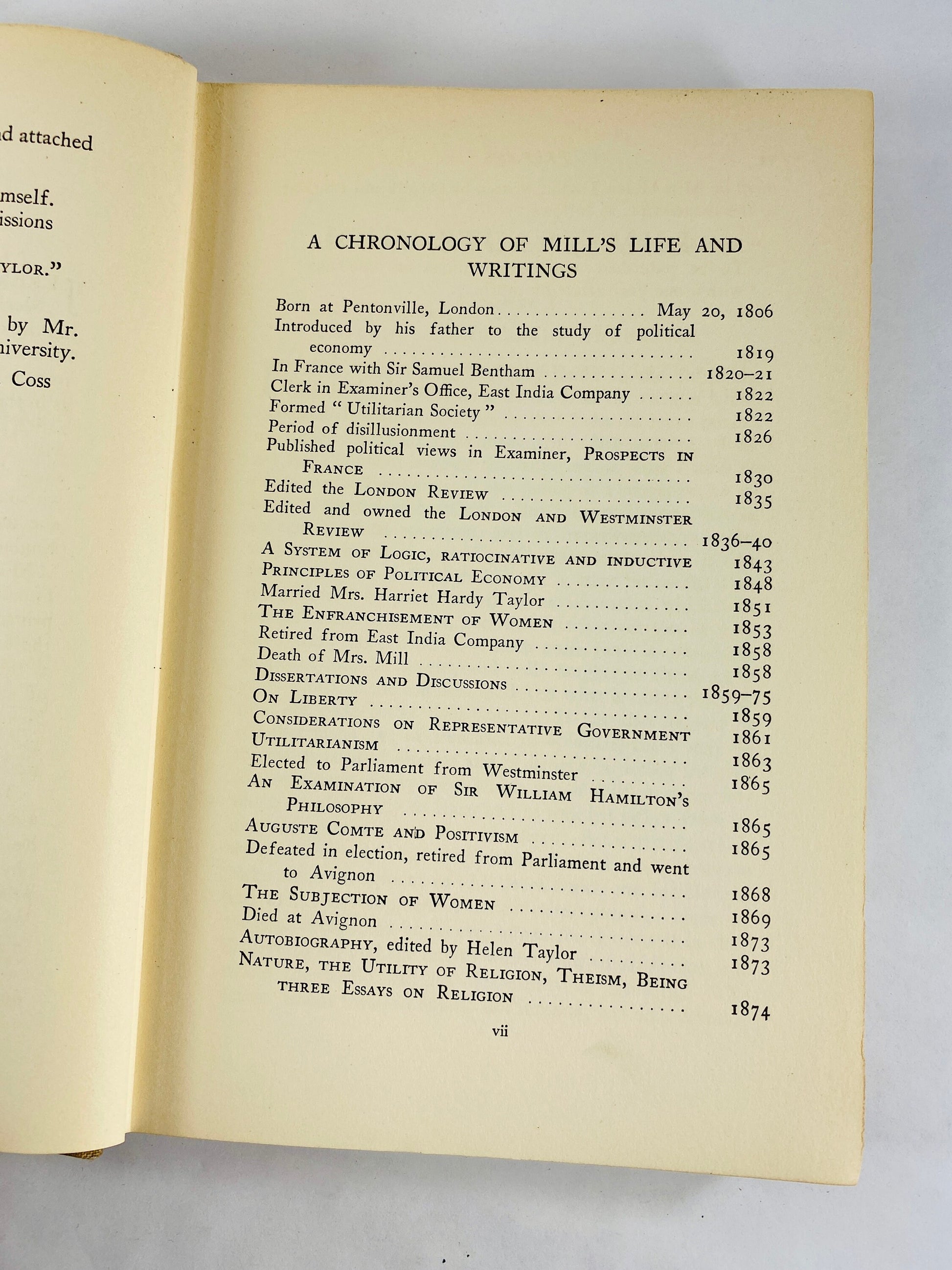 John Stuart Mill Autobiography vintage book circa 1924 Oxford Press Utilitarianism society and government philosophy.