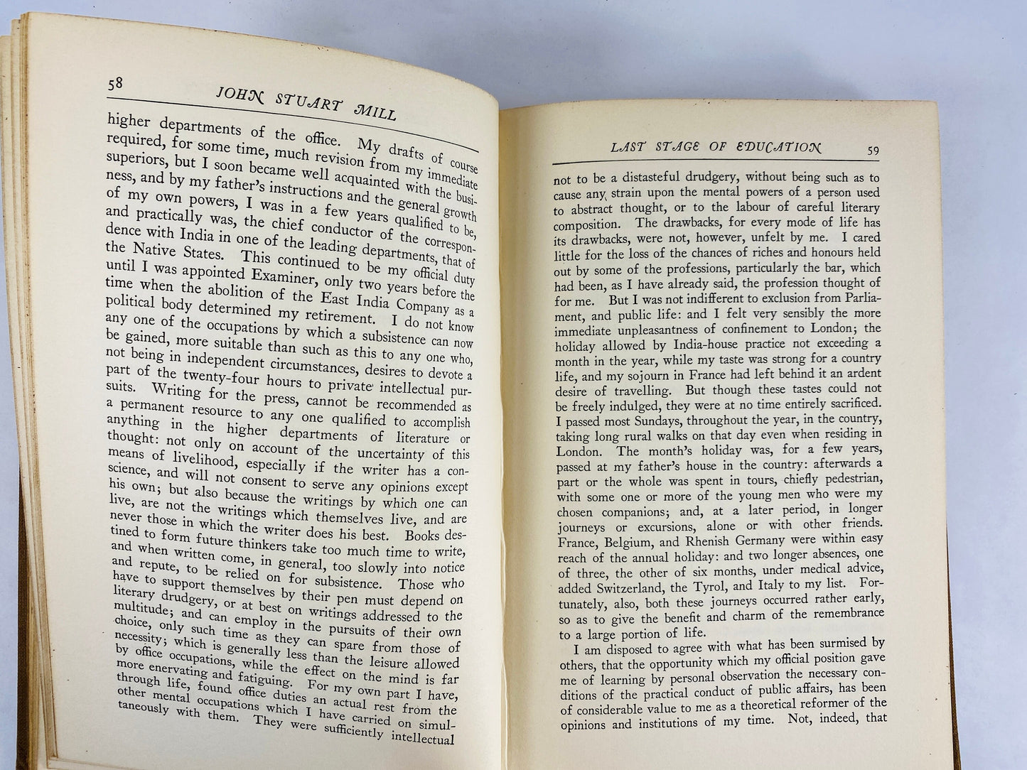 John Stuart Mill Autobiography vintage book circa 1924 Oxford Press Utilitarianism society and government philosophy.