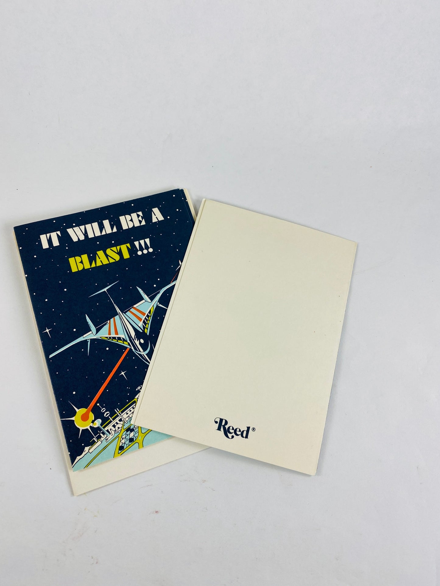 1980s spaceship rocket party invitation cards Lot of 3 unused cards with envelopes. Vintage Flight plan astronaut NASA themed