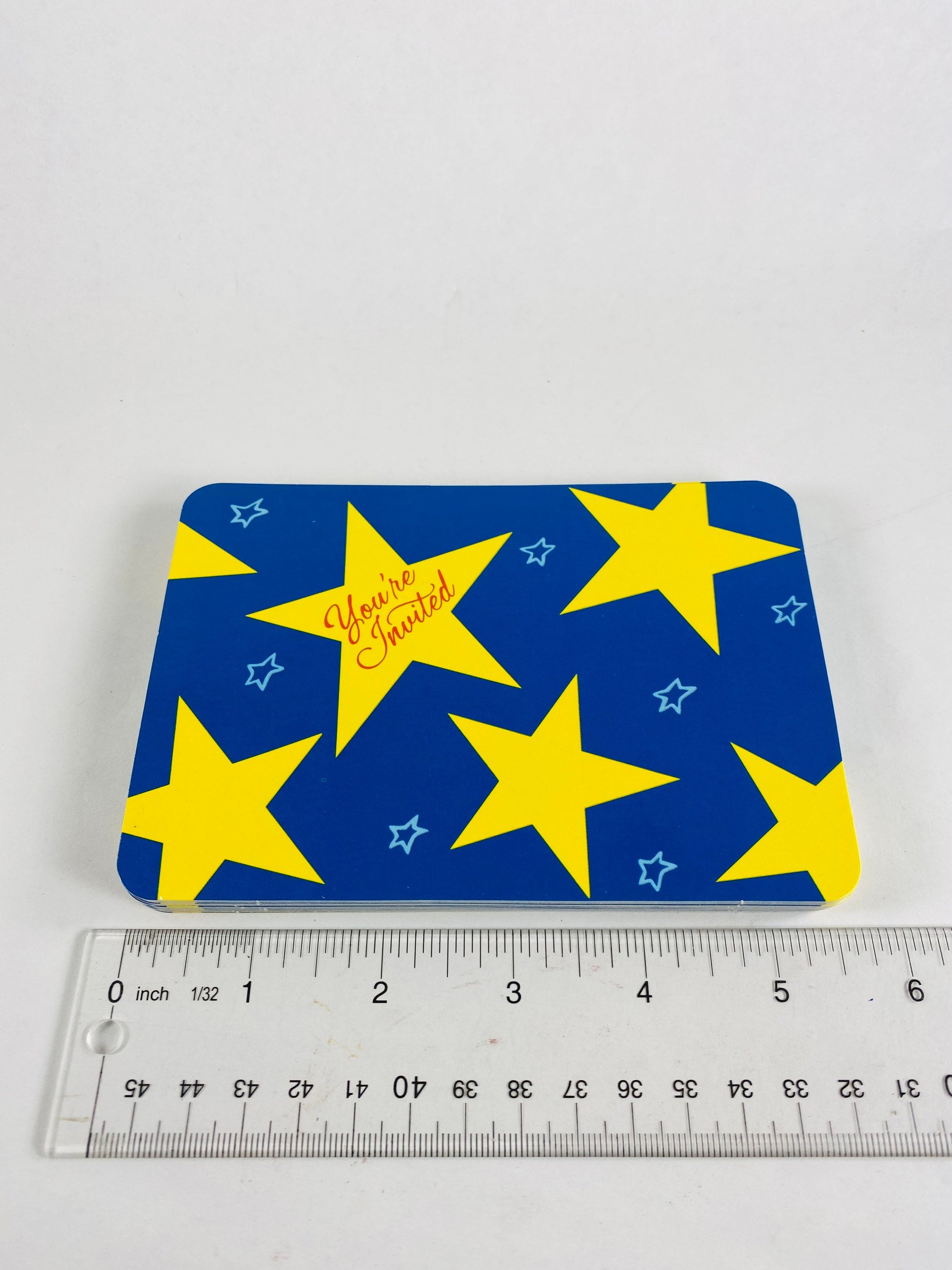 1980s Vintage party invitation postcard invitation blue & yellow stars unused Simply affix a stamp and send it in the mail! lot