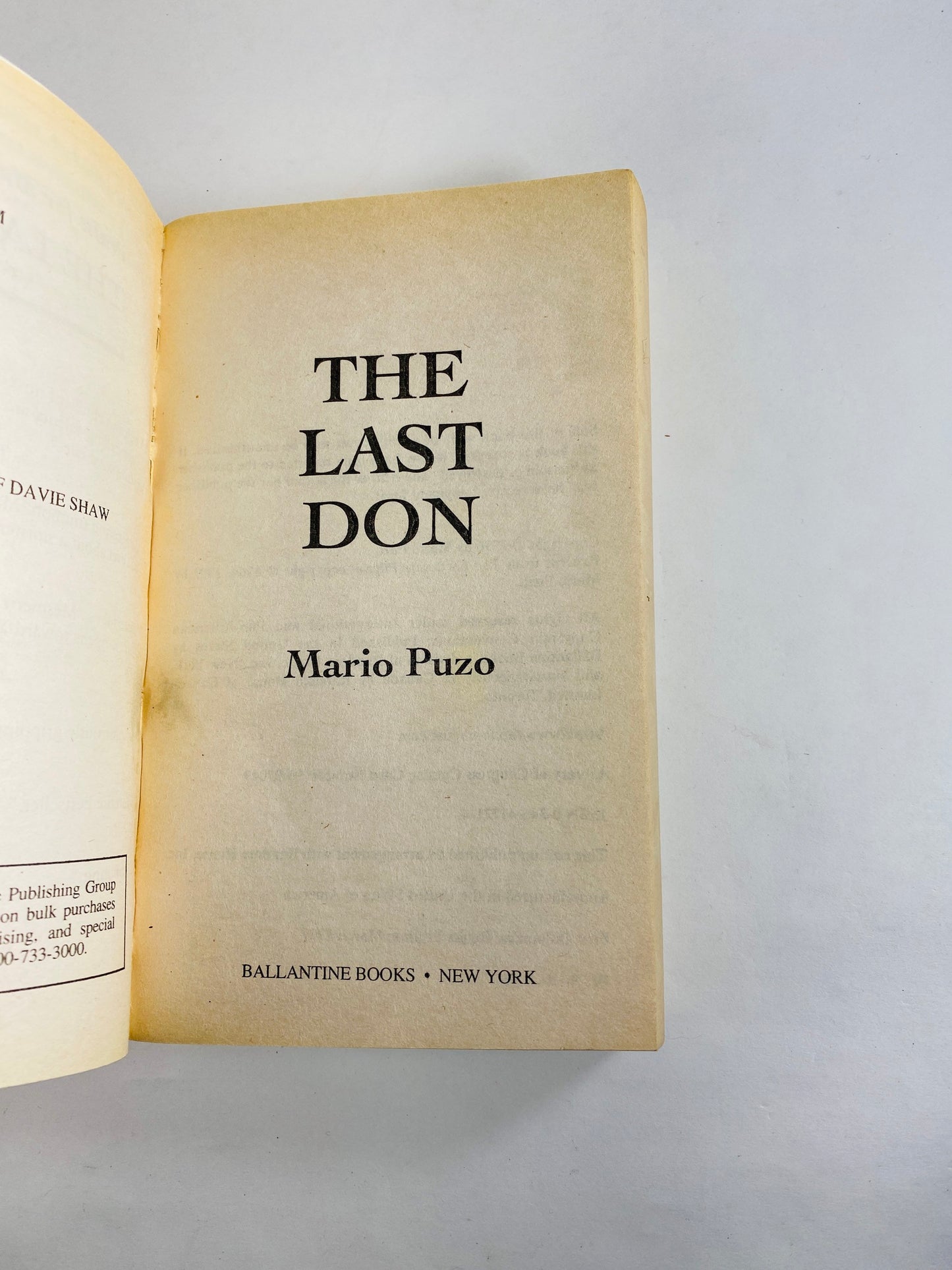 The Last Don, Godfather series by Mario Puzo. Vintage paperback book Don Corleone, mafia, crime. Collectible book gift