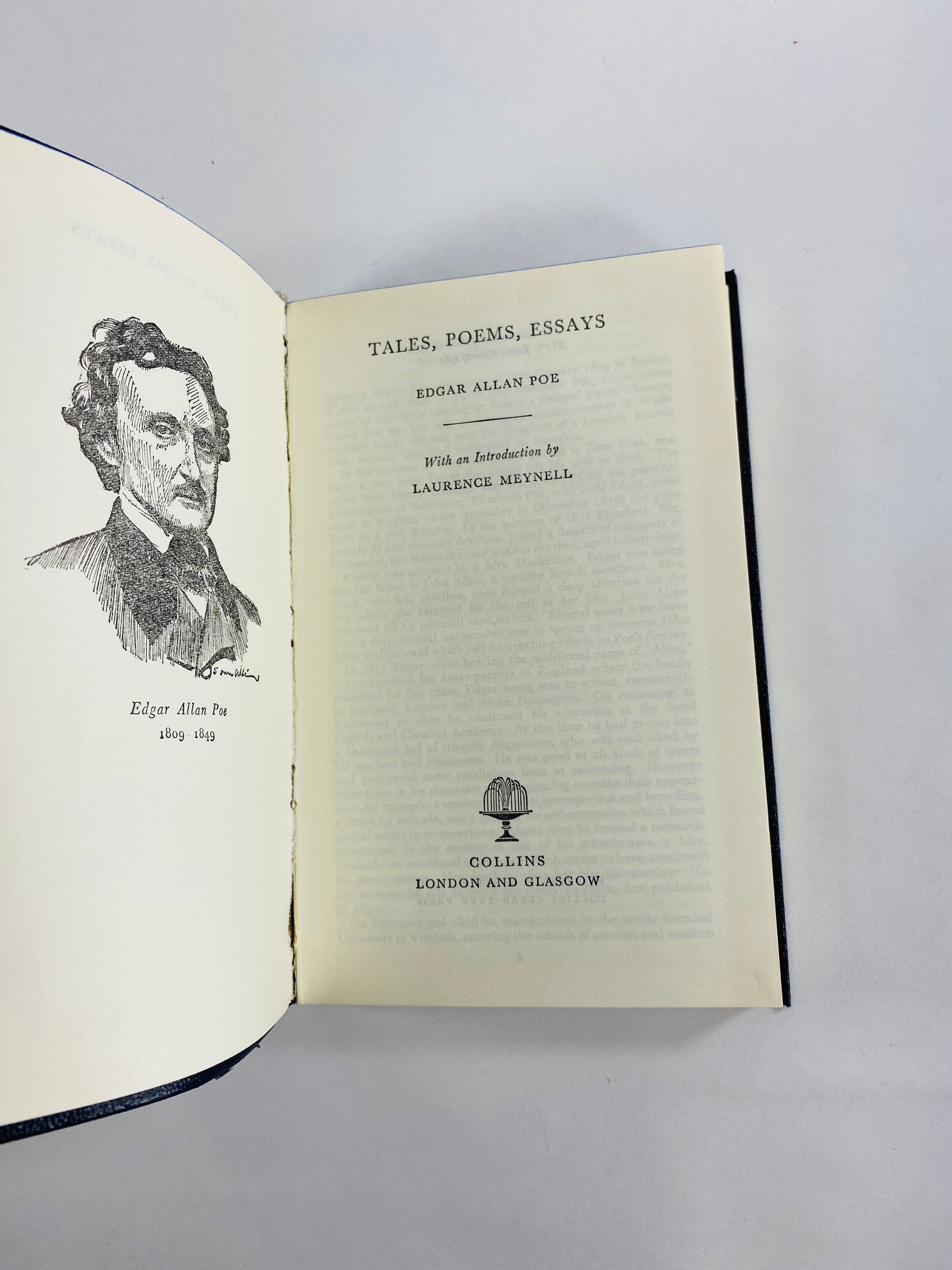 Edgar Allan Poe vintage poetry book Valentine's Day gift small blue home decor housewarming gift circa 1961