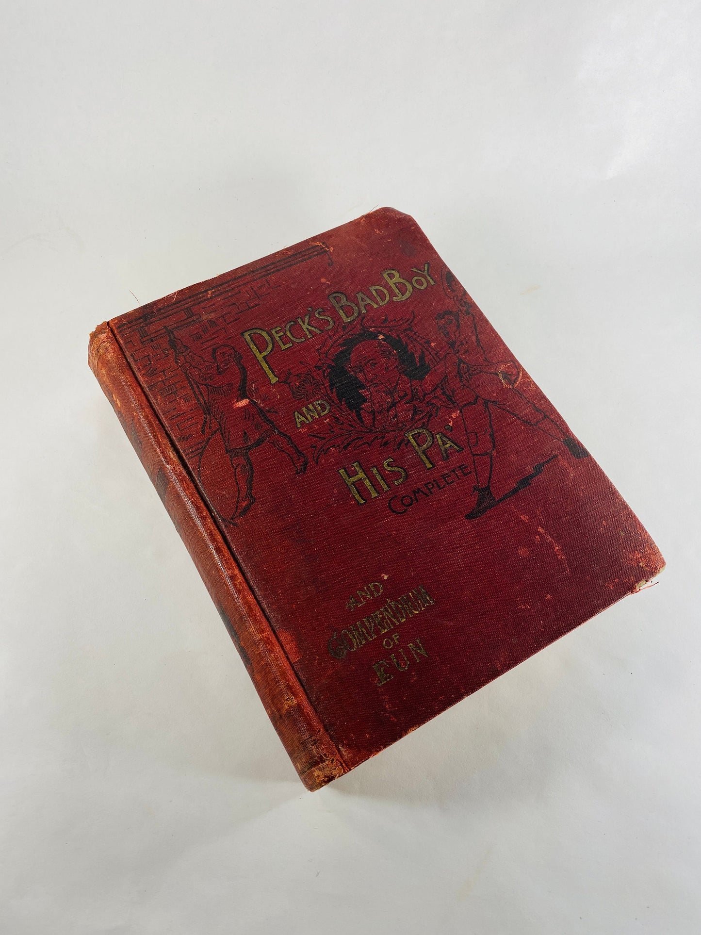 Basis for Huckleberry Finn Antique Peck's Bad Boy and his Pa by George Peck vintage book circa 1900 abou the mischievous prankster Red decor