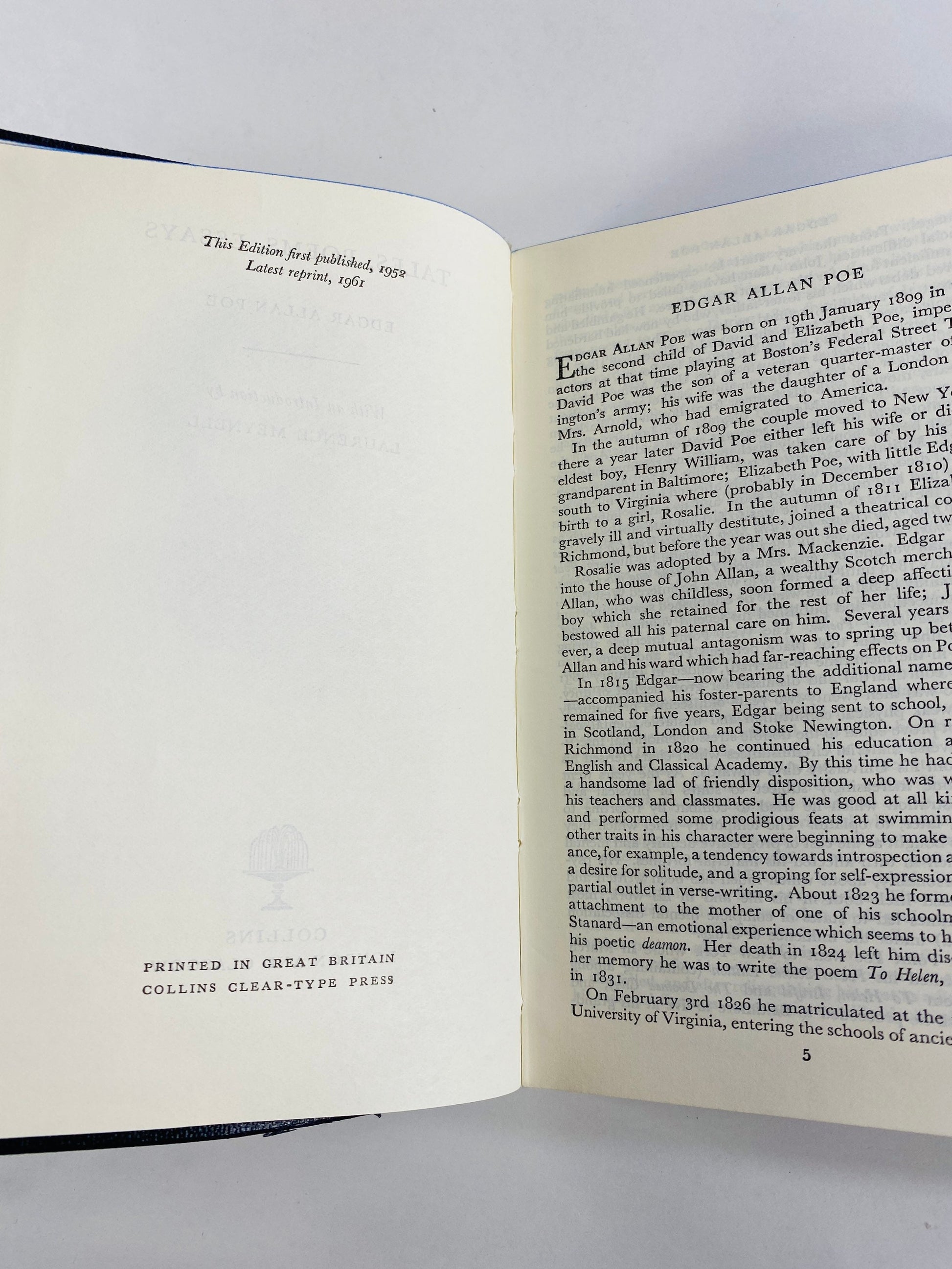 Edgar Allan Poe vintage poetry book Christmas stocking stuffer gift small blue home decor housewarming gift circa 1961