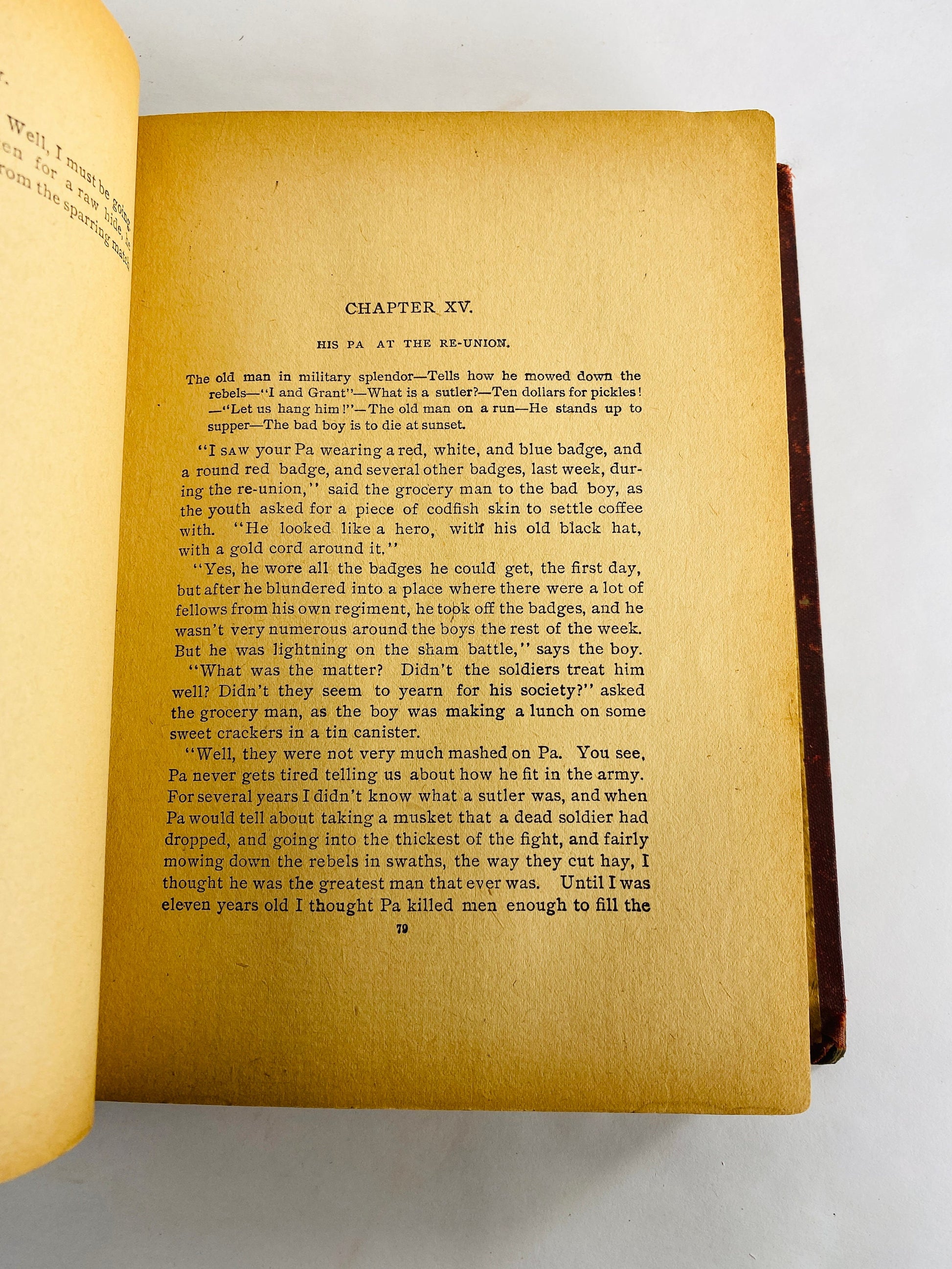 Basis for Huckleberry Finn Antique Peck's Bad Boy and his Pa by George Peck vintage book circa 1900 abou the mischievous prankster Red decor