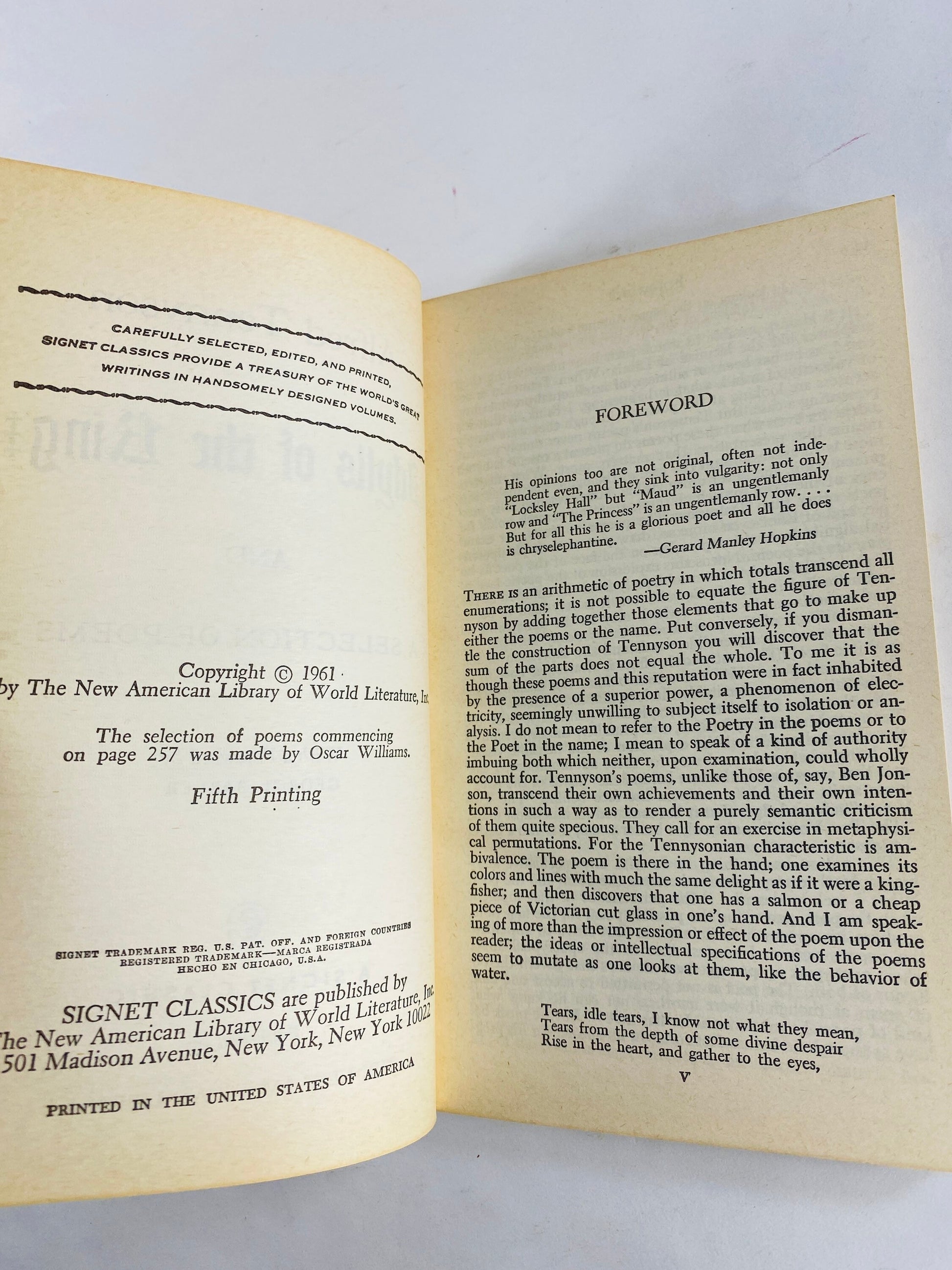 Tennyson's Idylls of the King vintage paperback book Legend of King Arthur, his knights, his love for Guinevere and her tragic betrayal.