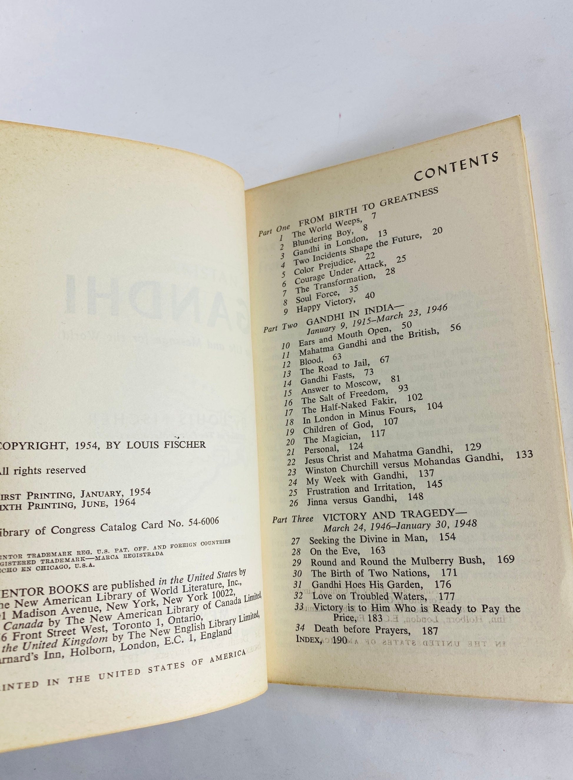 Mahatma Gandhi vintage paperback book by Louis Fischer circa 1954. Nonviolent resistance India's independence
