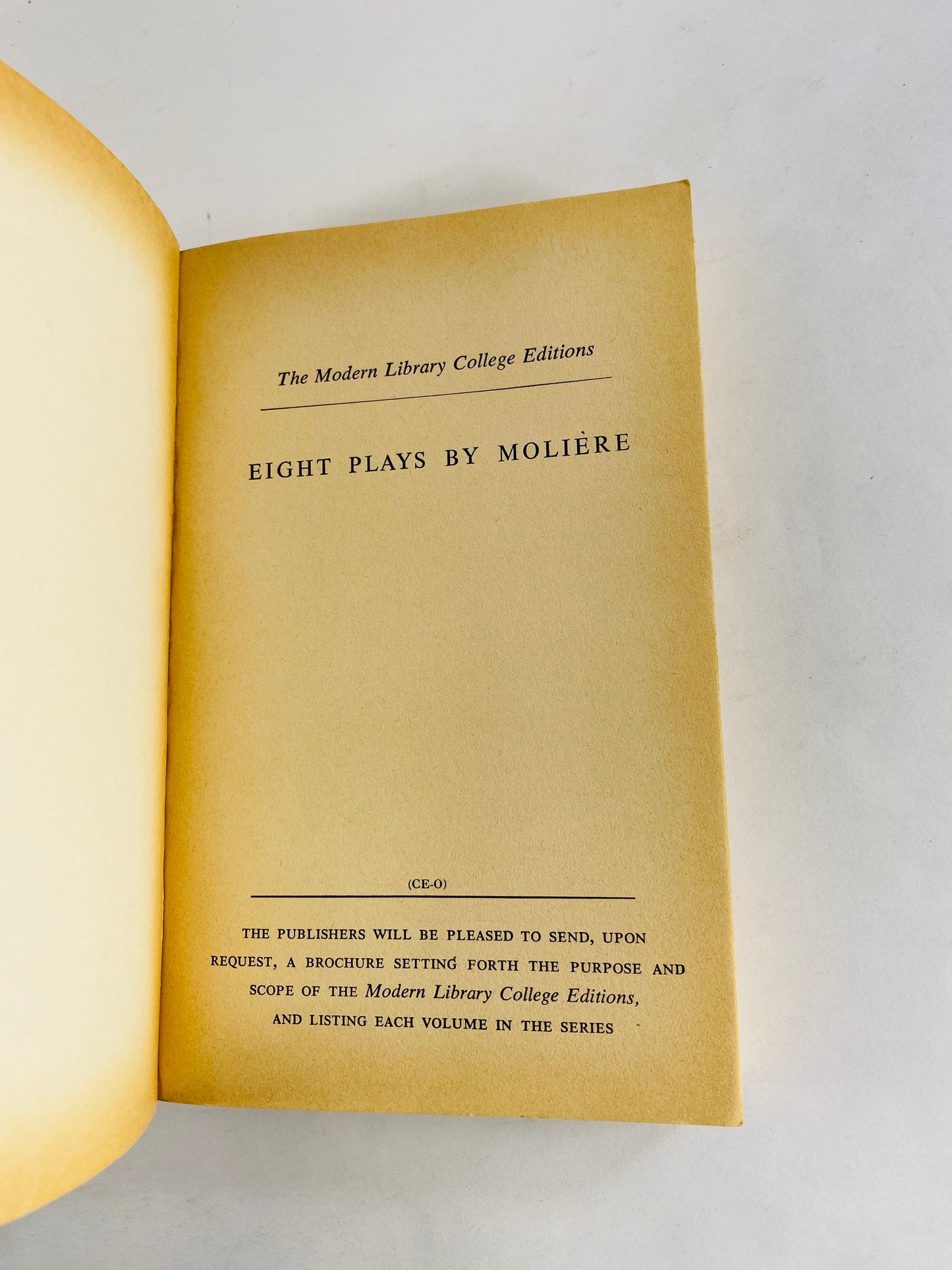 Moliere Plays Vintage Modern Library paperback book circa 1950 college edition. High Brow Ladies, School for Wives, Tartuffe, Miser