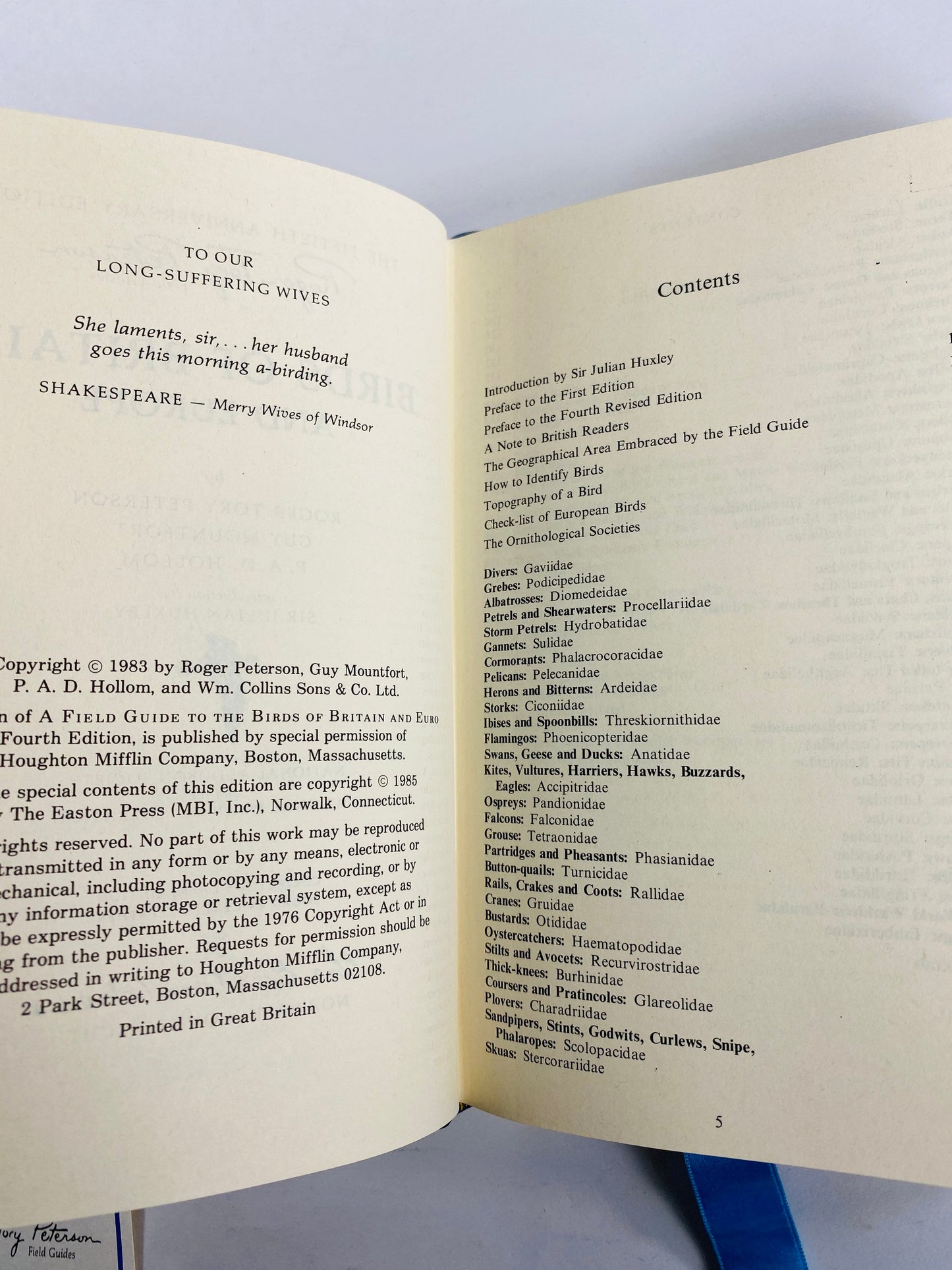 Peterson Field Guide to Birds of Britain and Europe Easton Press vintage leather bound book Beautiful blue home bookshelf decor