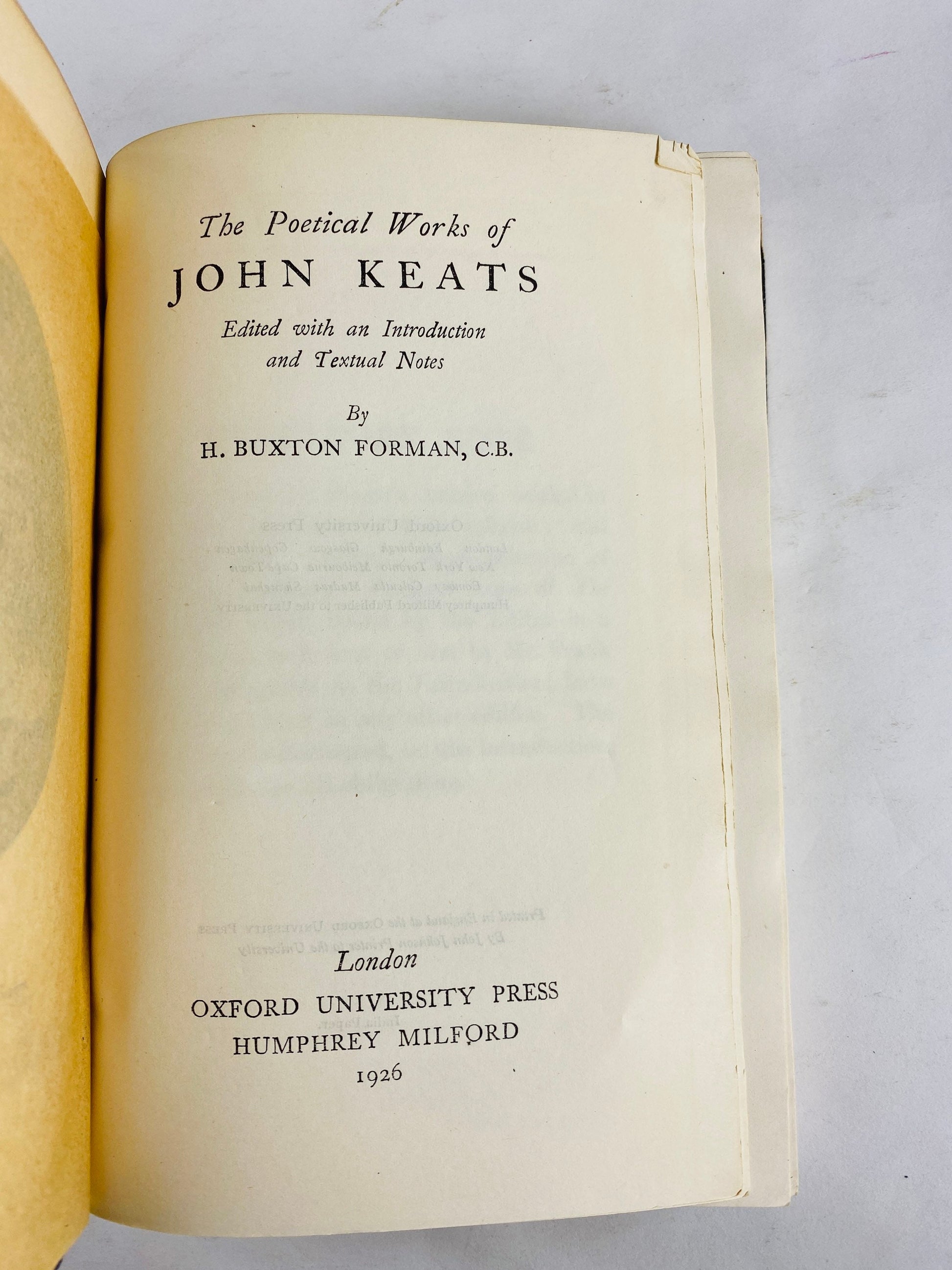 1926 John Keats Oxford University Poetical Works Romantic vintage poetry book with blue leather, embossed in gold, printed on India paper