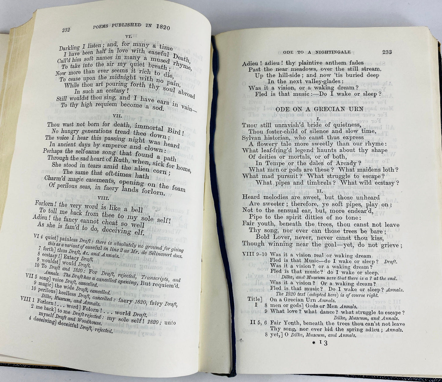 1926 John Keats Oxford University Poetical Works Romantic vintage poetry book with blue leather, embossed in gold, printed on India paper