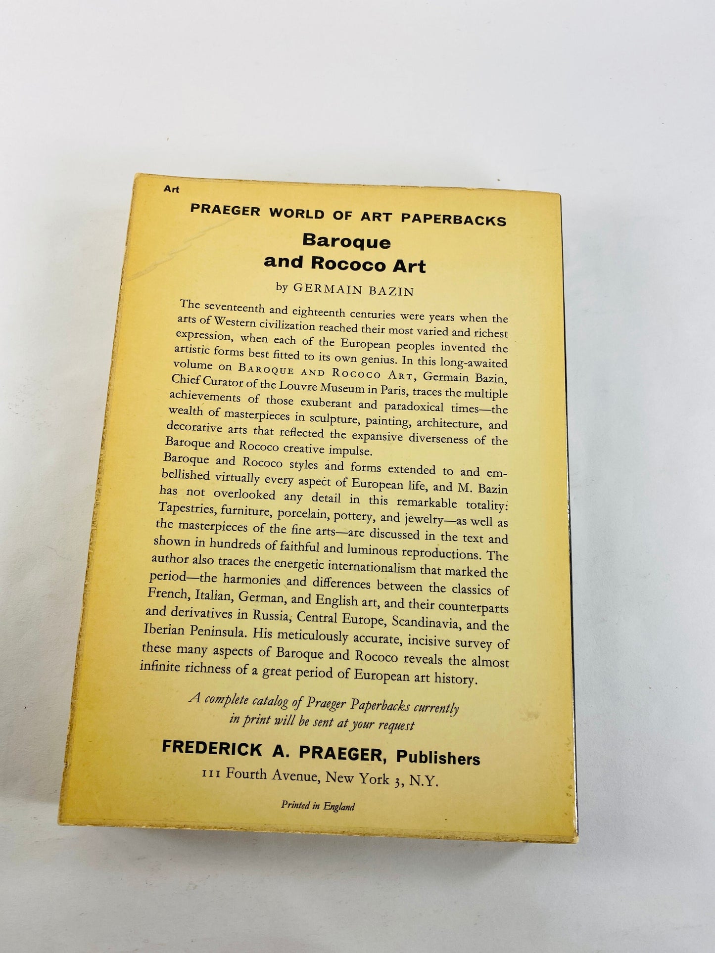 Baroque and Rococo vintage art paperback book by Germain Bazin circa 1964 about the ornamental and theatrical styles