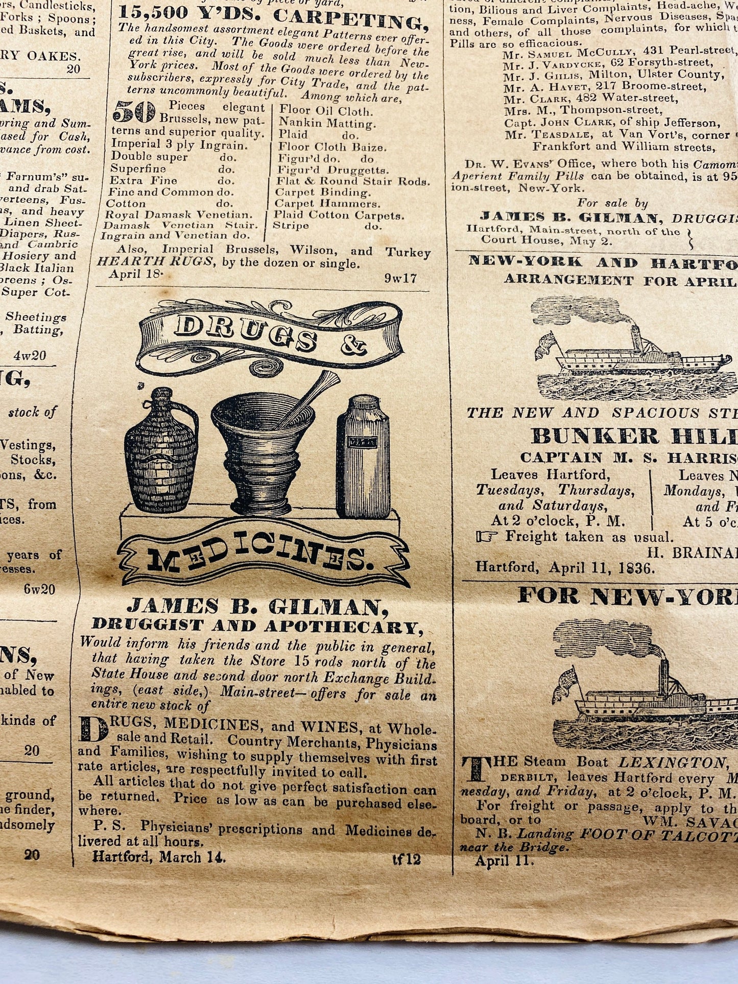 1836 Connecticut Courant Newspaper circa May 16, 1836 GENUINE antique newspaper pre-civil war. Hartford CT Godwin & Co